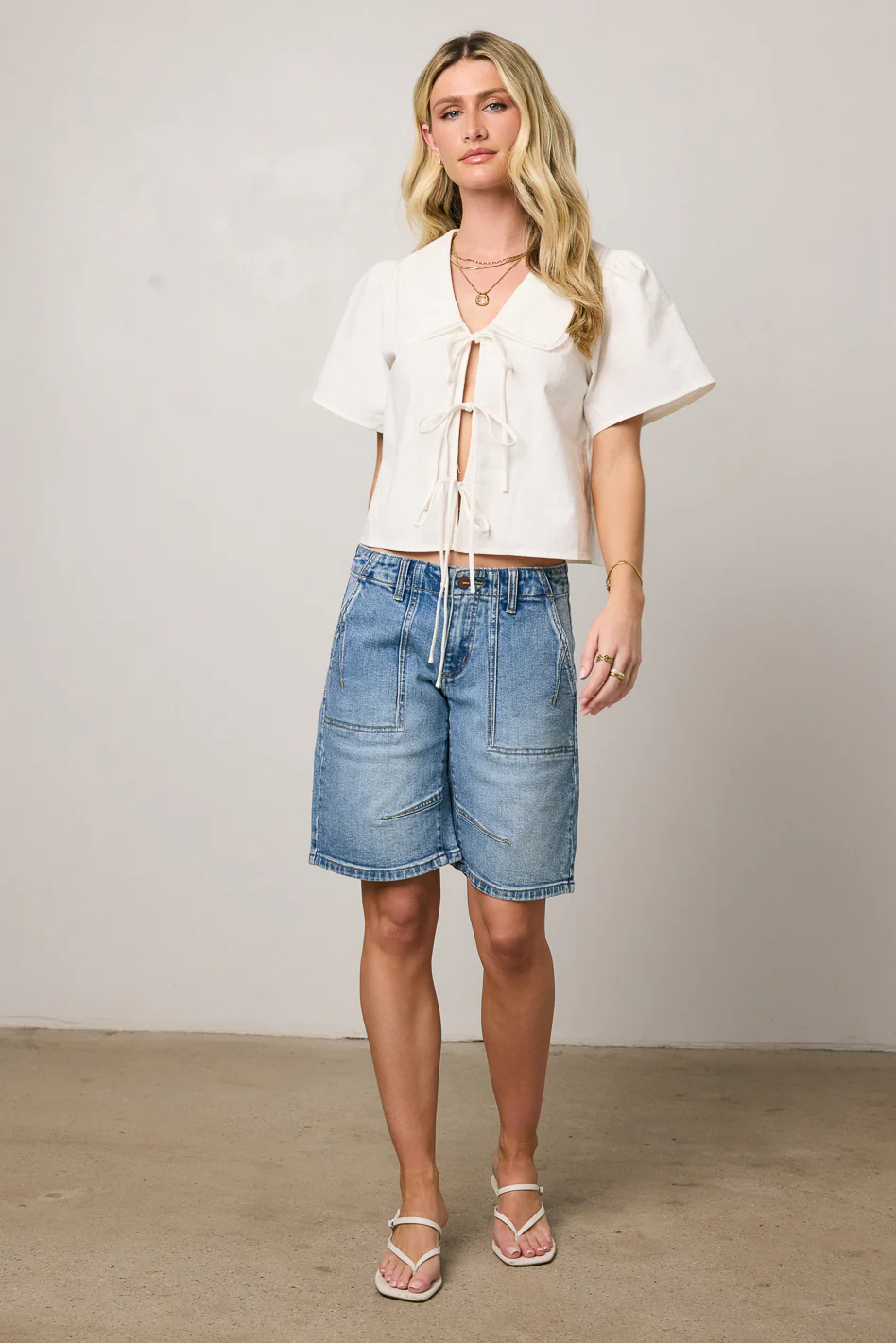 Ethan Tie Front Blouse in White - FINAL SALE - Image 9