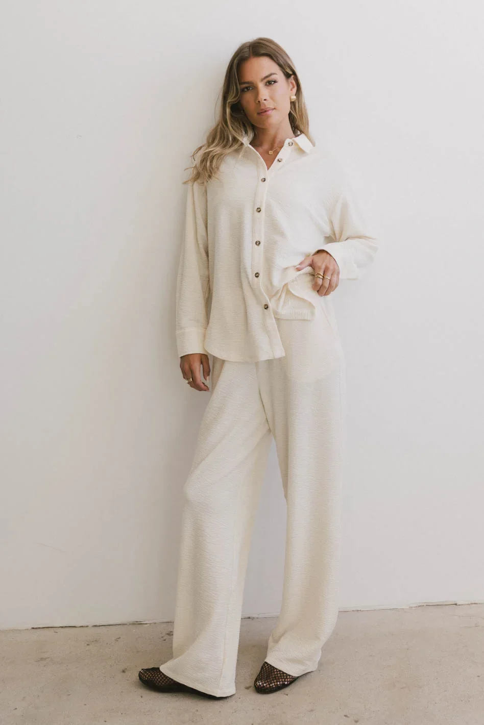 Etta Wide Leg Pants in Beige - FINAL SALE - Image 3