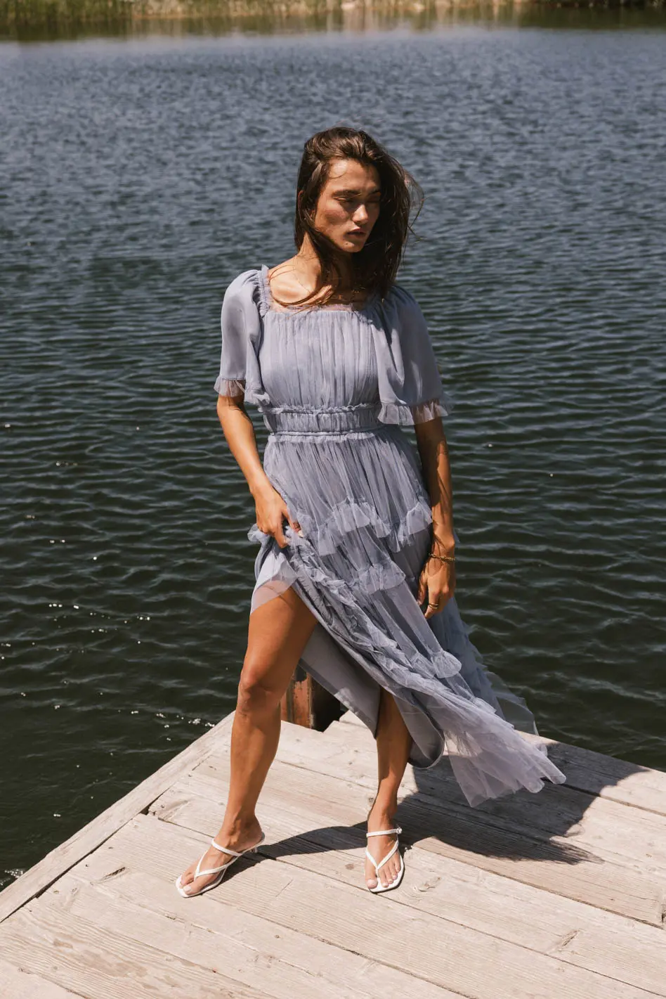 Eugena Ruffled Maxi Dress in Blue - FINAL SALE - Image 4