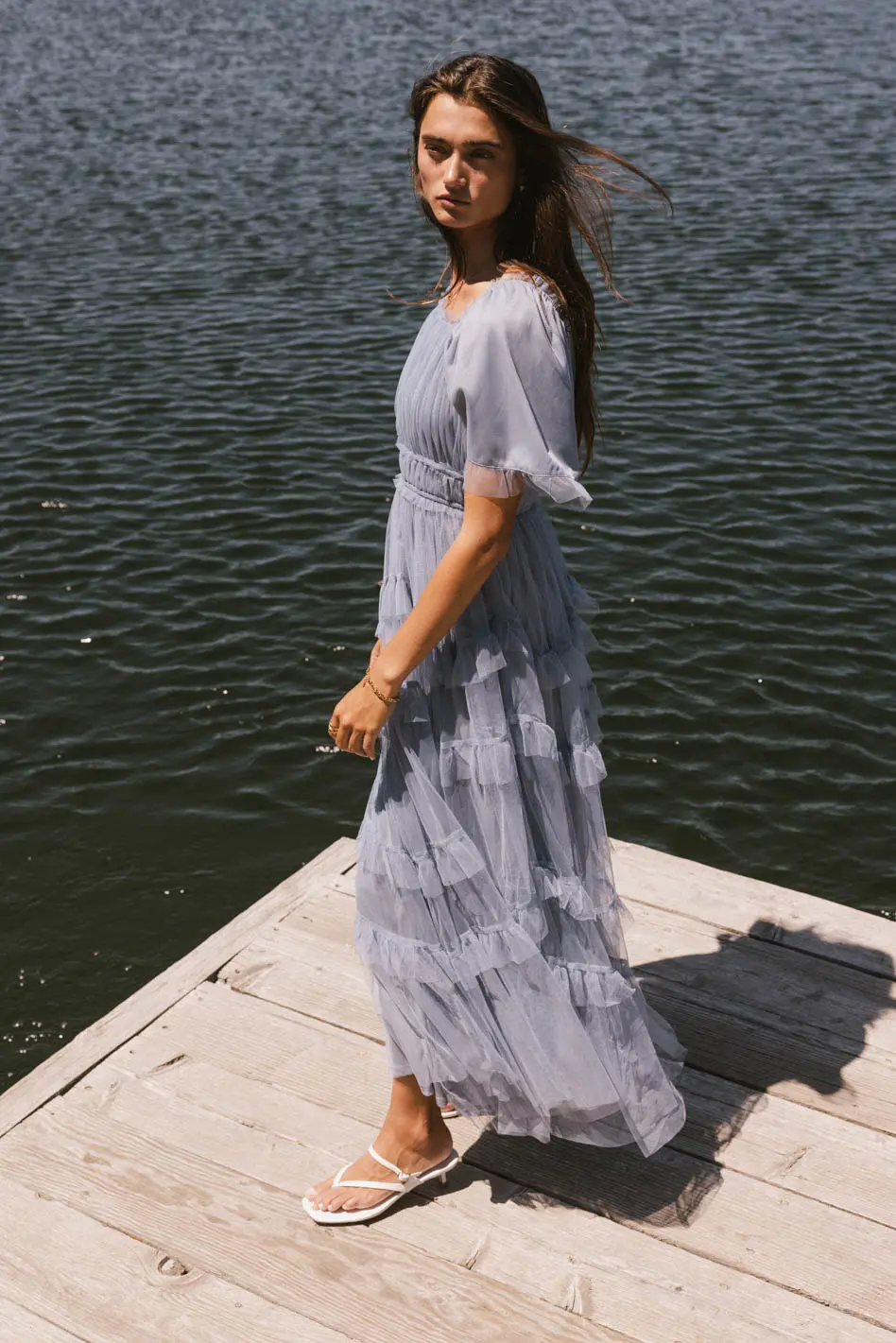 Eugena Ruffled Maxi Dress in Blue - FINAL SALE - Image 5