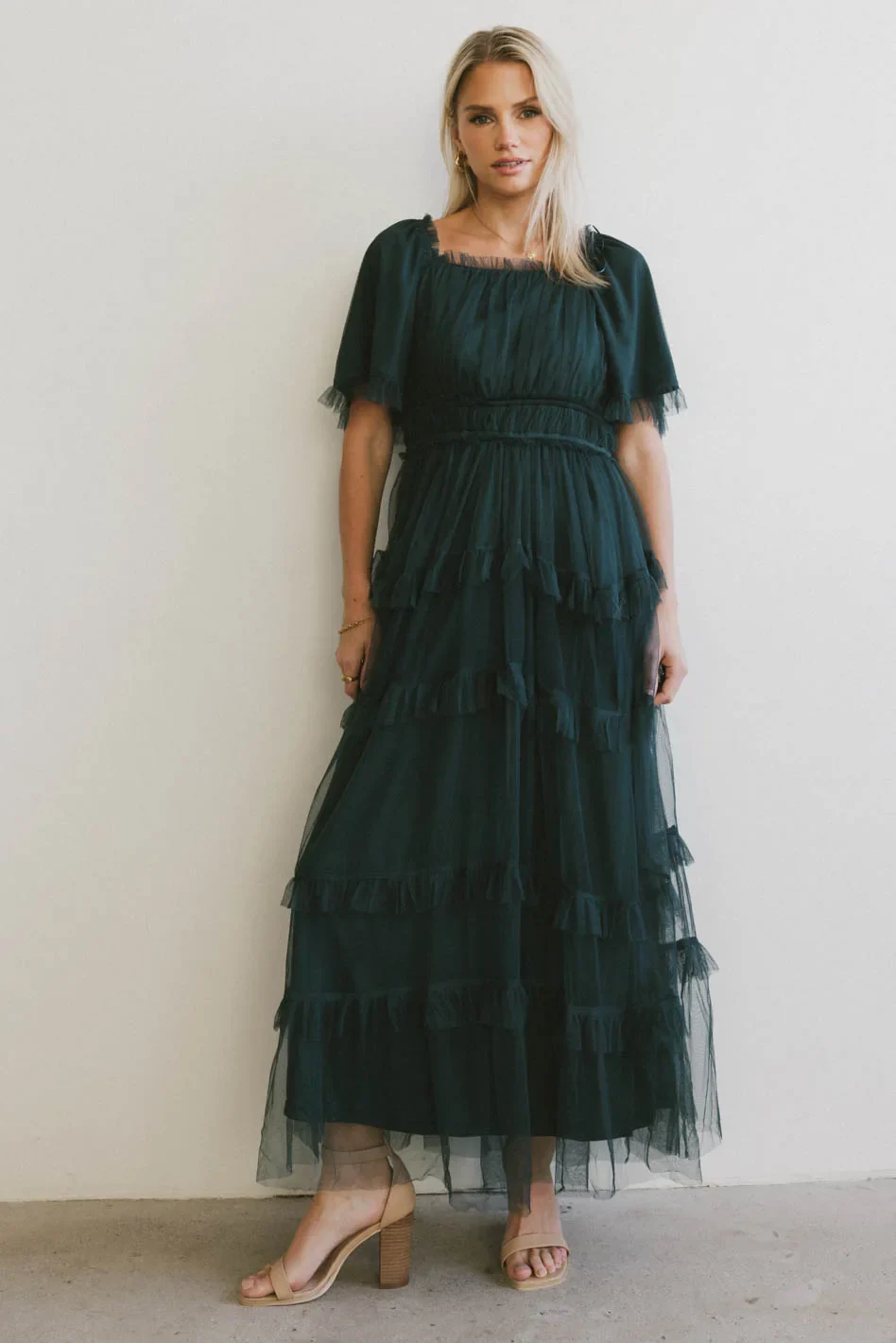 Eugena Ruffled Maxi Dress in Hunter Green - FINAL SALE - Image 3
