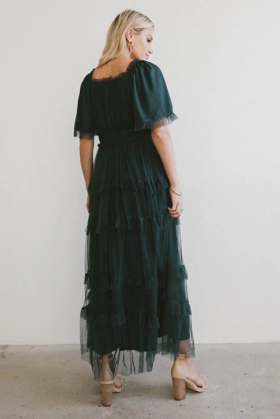 Eugena Ruffled Maxi Dress in Hunter Green - FINAL SALE - Image 4