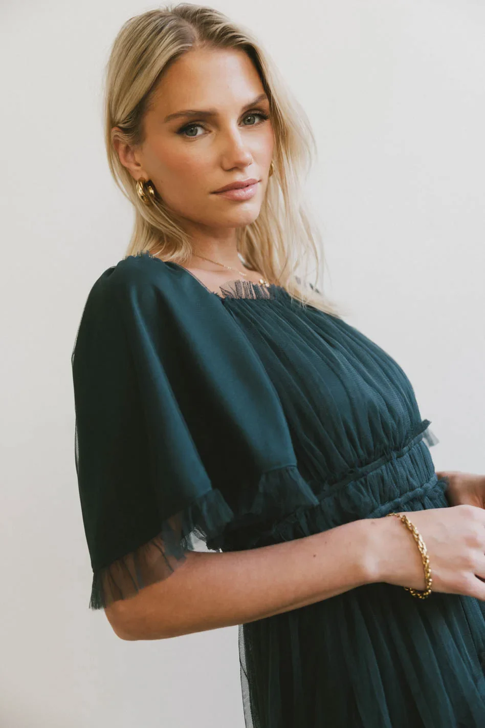 Eugena Ruffled Maxi Dress in Hunter Green - FINAL SALE - Image 5