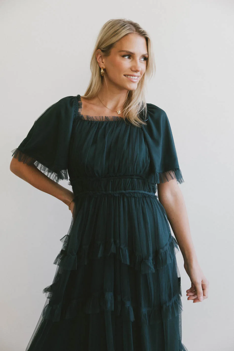 Eugena Ruffled Maxi Dress in Hunter Green - FINAL SALE - Image 6