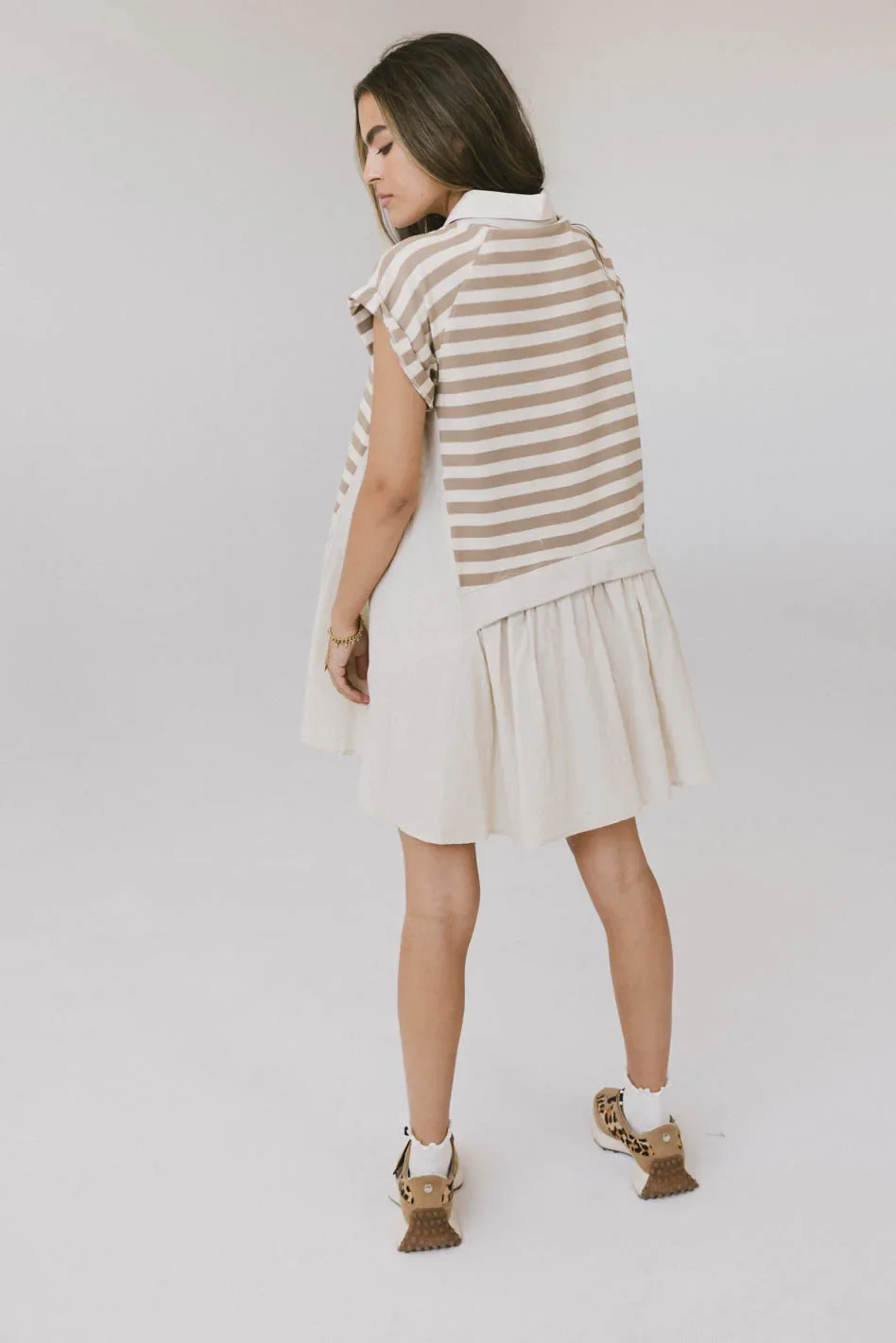 Evan Collared Mini Dress in Taupe - FINAL SALE - Image 3
