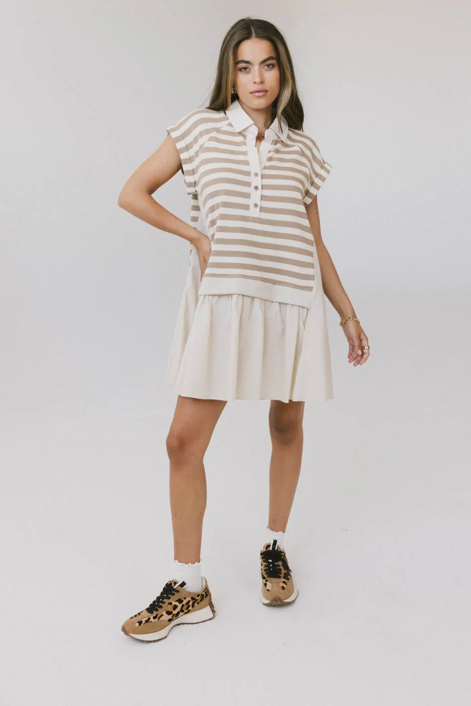 Evan Collared Mini Dress in Taupe - FINAL SALE - Image 4