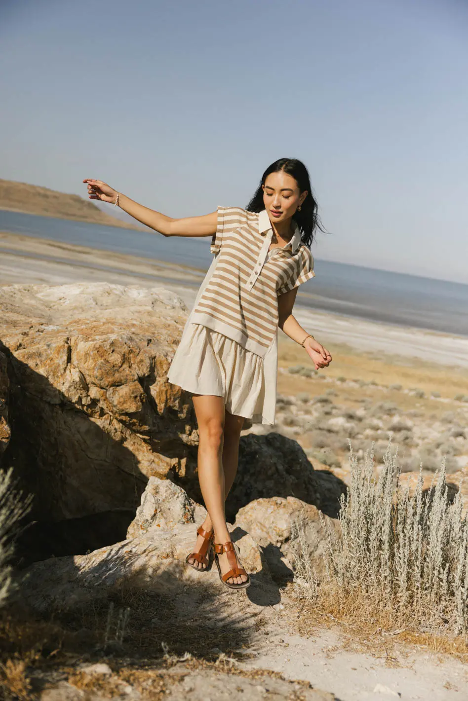 Evan Collared Mini Dress in Taupe - FINAL SALE - Image 6