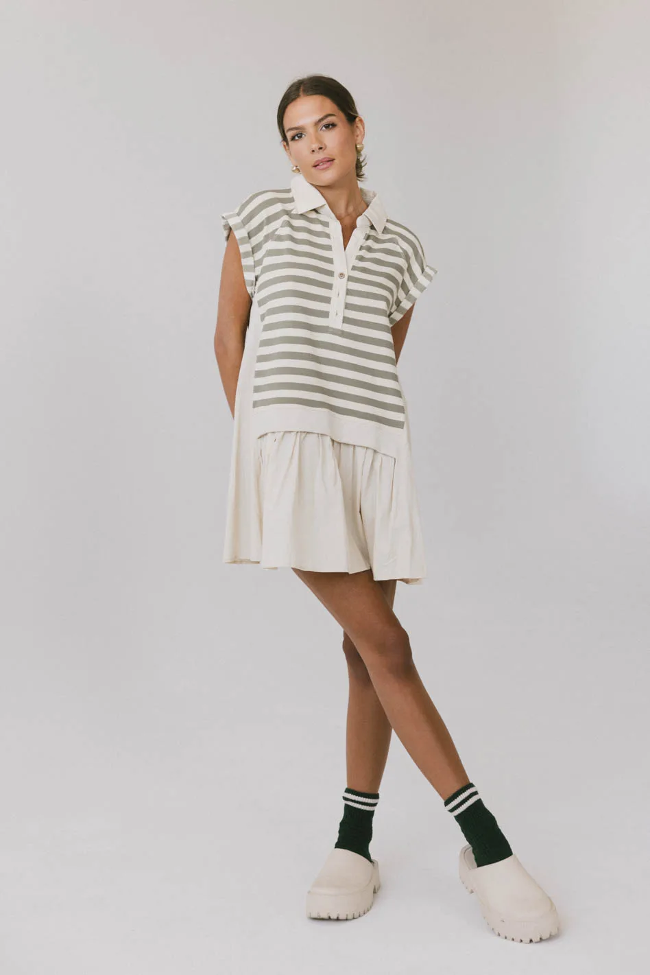 Evan Collared Mini Dress in Olive - FINAL SALE - Image 6