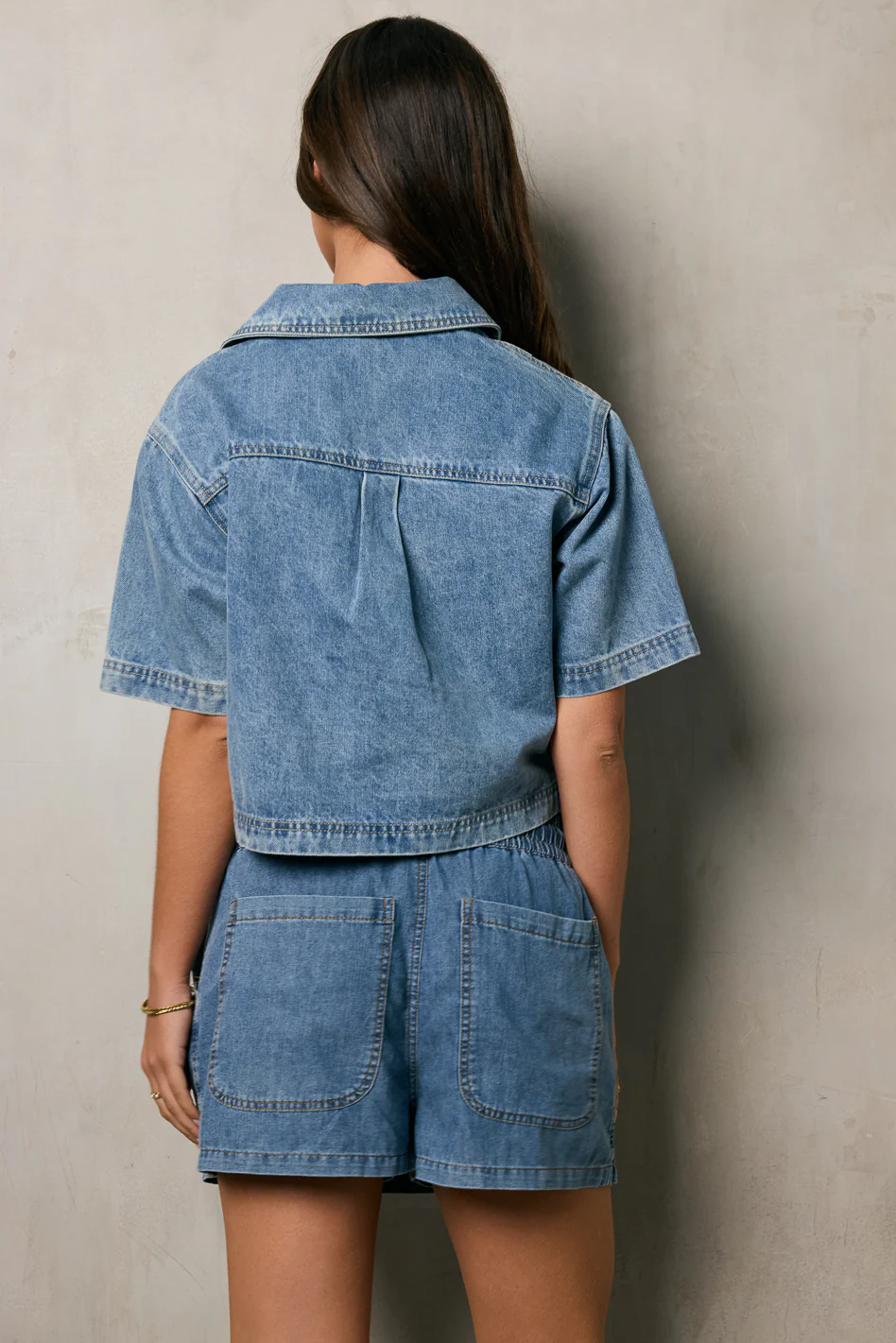 Farris Denim Collared Top in Light Wash - FINAL SALE - Image 3