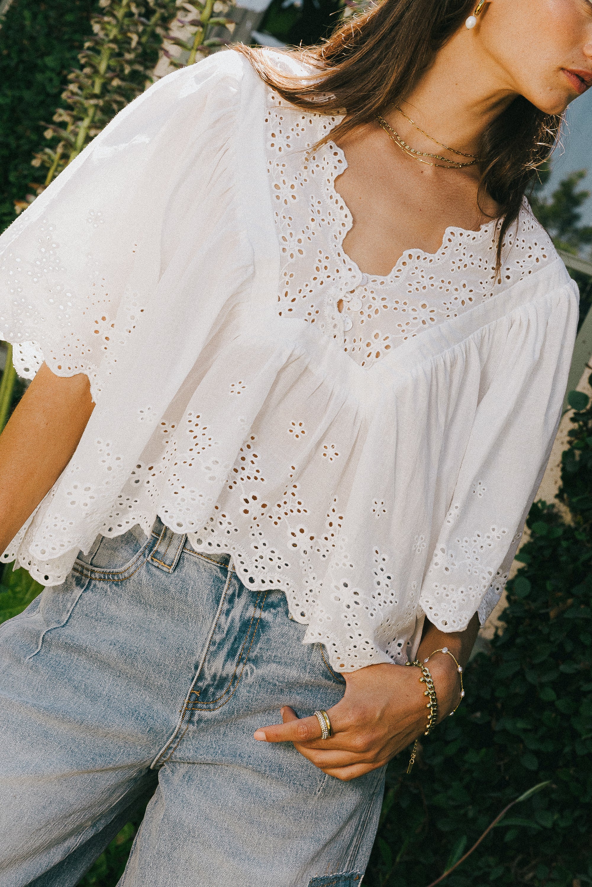 Faye Embroidered Blouse in White - FINAL SALE - Image 3
