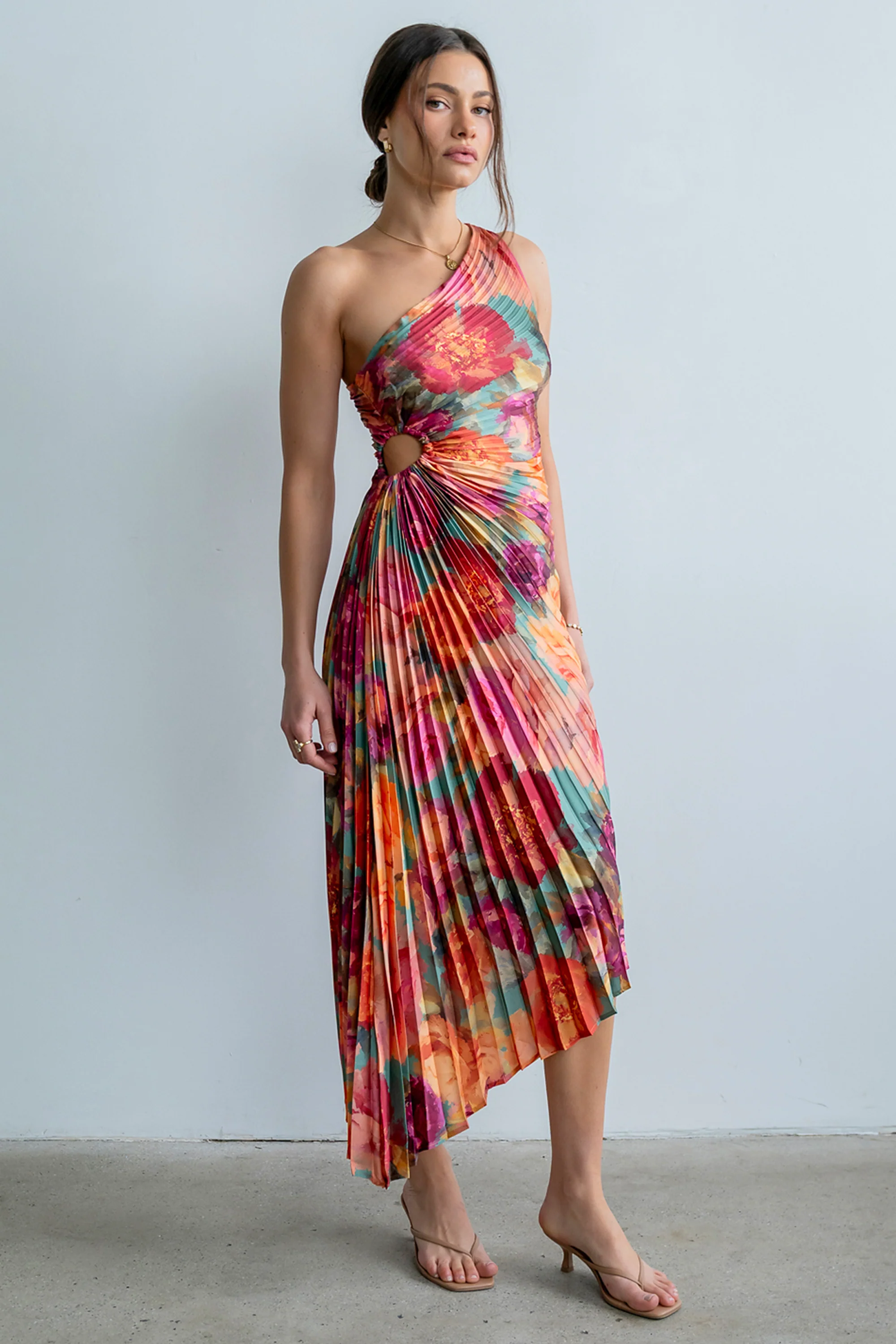 Asymmetrical Pleated Maxi Dress in Multi - Image 6