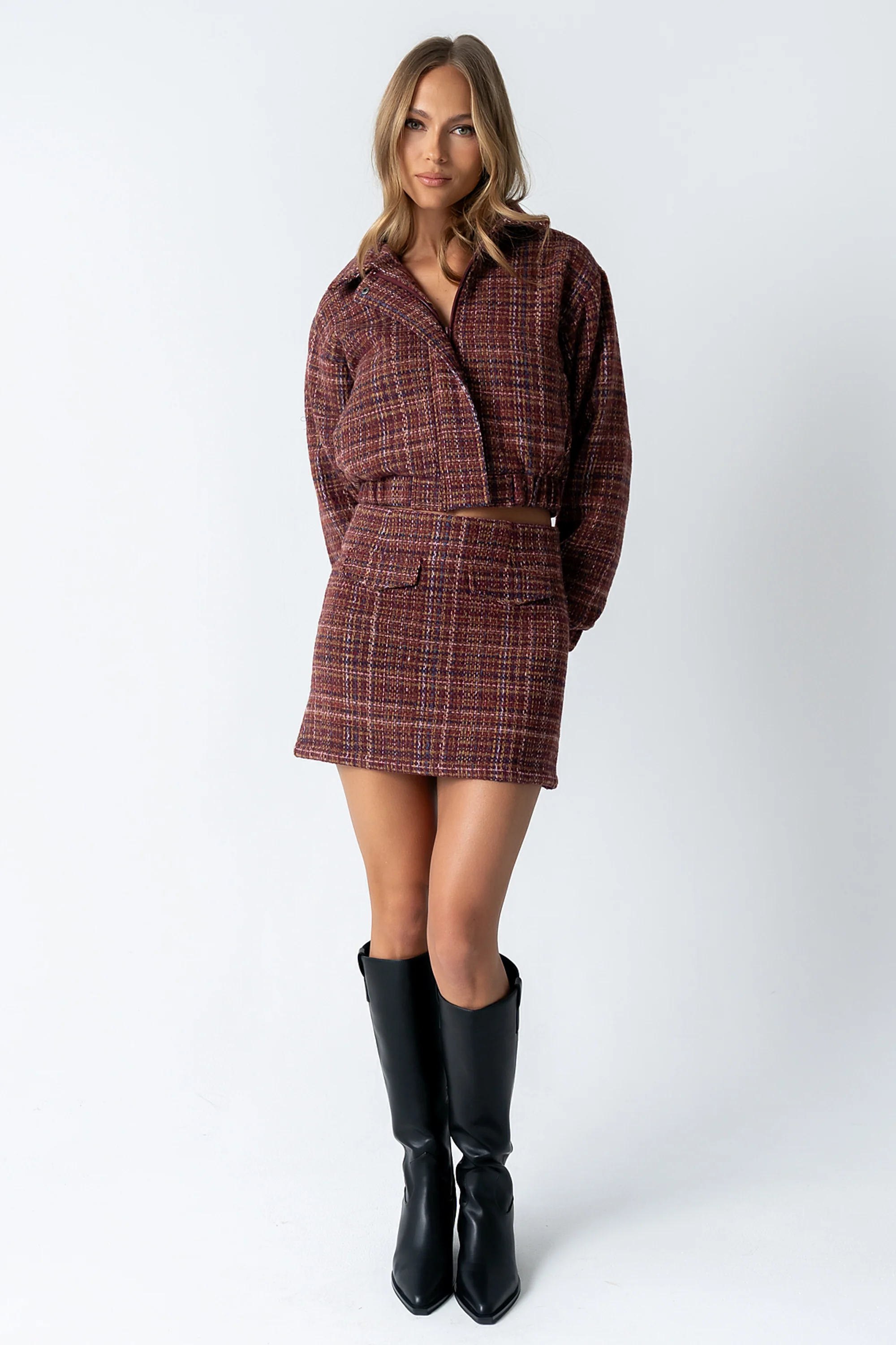 Finley Tweed Mini Skirt in Red - Image 4