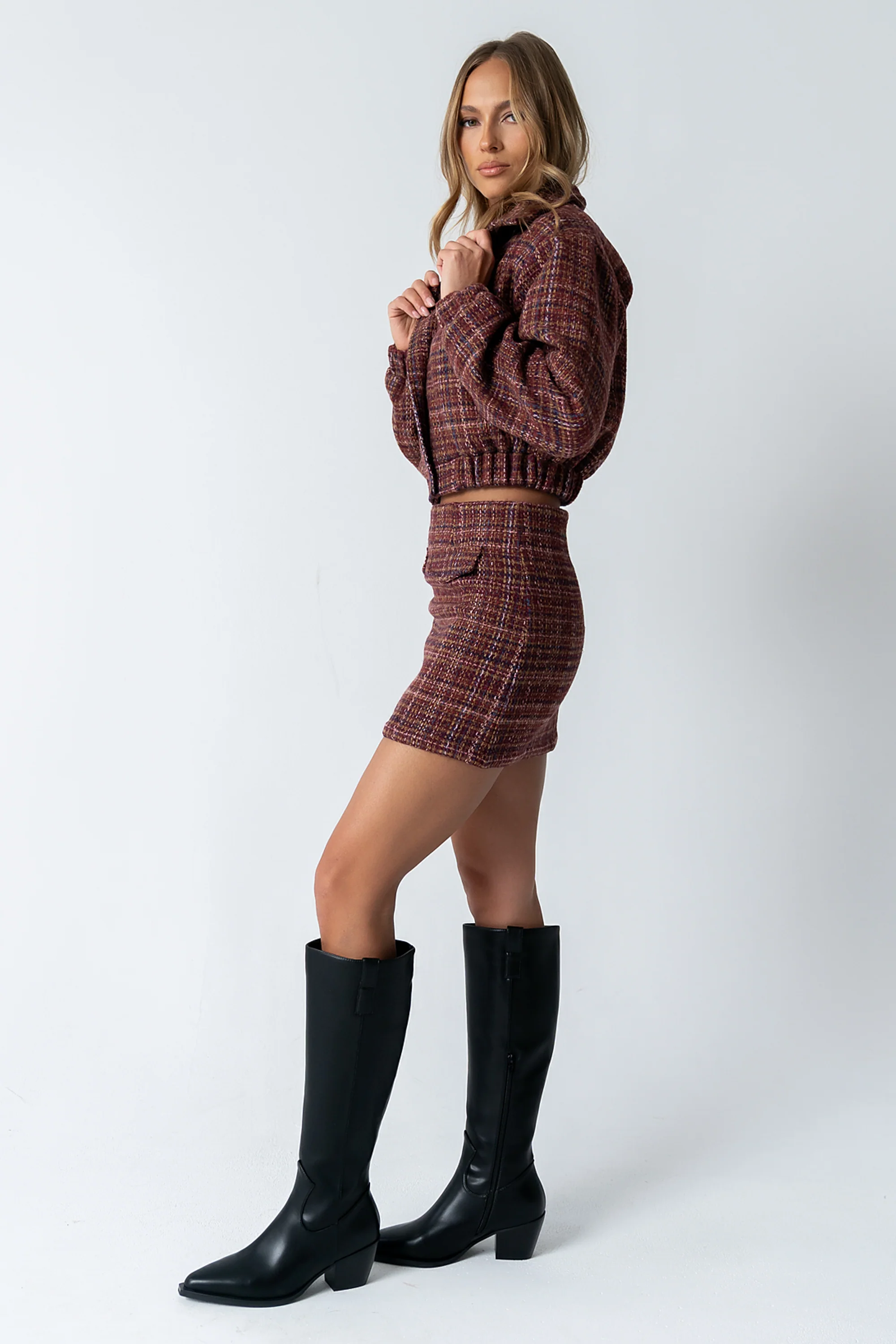 Finley Tweed Mini Skirt in Red - Image 5