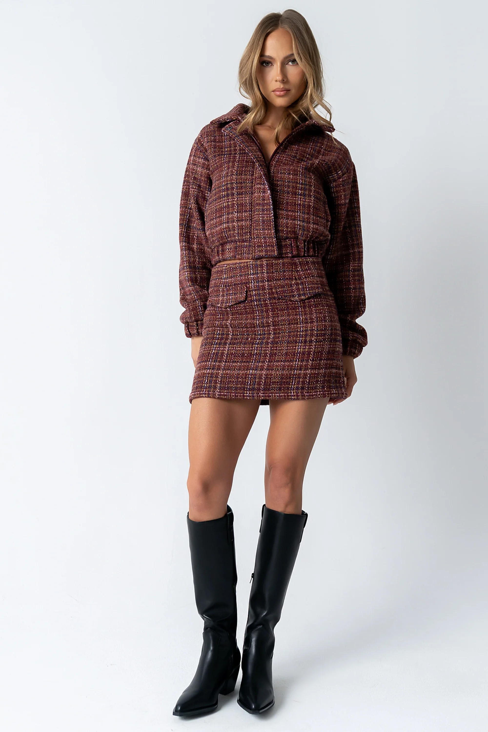 Finley Tweed Mini Skirt in Red - Image 7