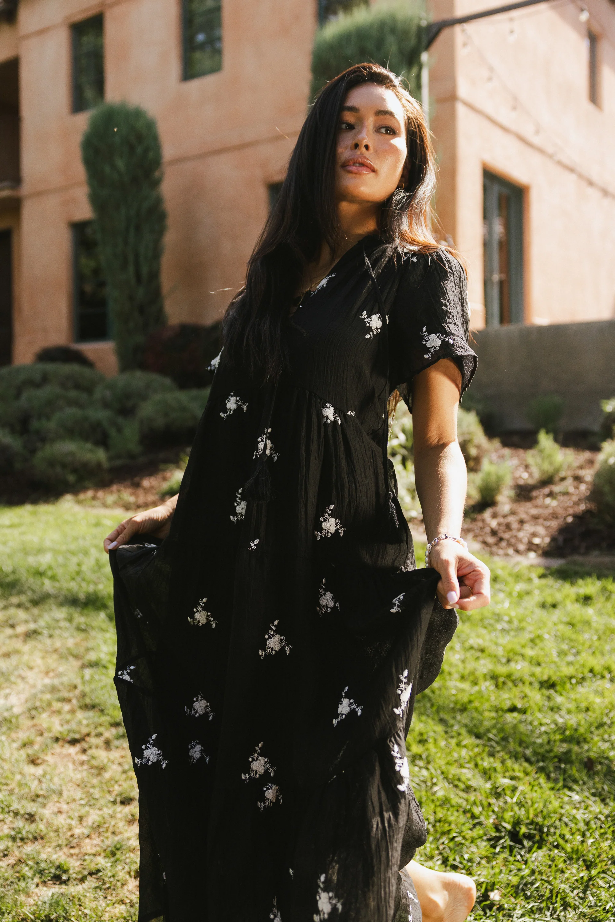 Flynn Embroidered Maxi Dress in Black - FINAL SALE - Image 6