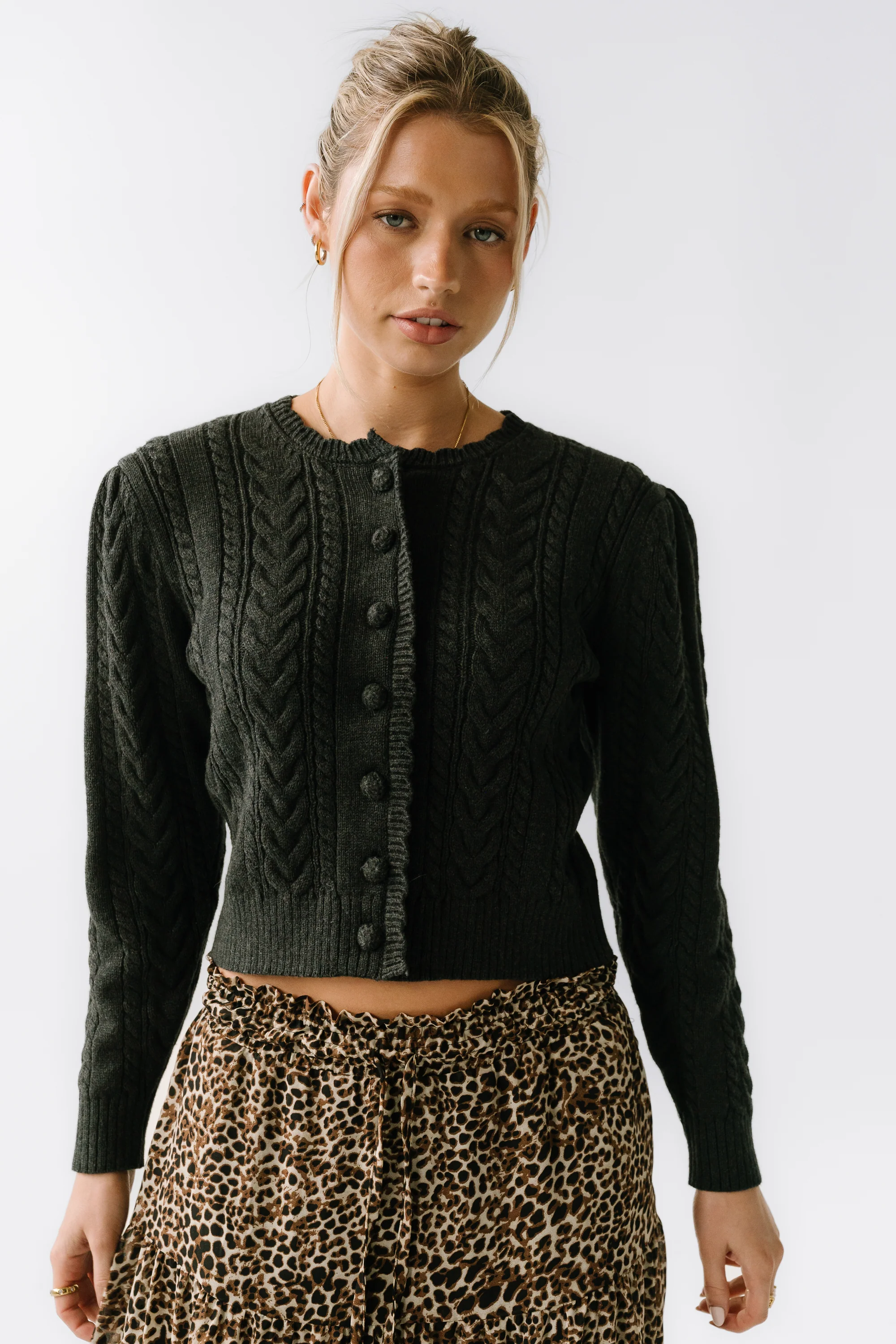 France Knit Cardigan in Charcoal - FINAL SALE - Image 2