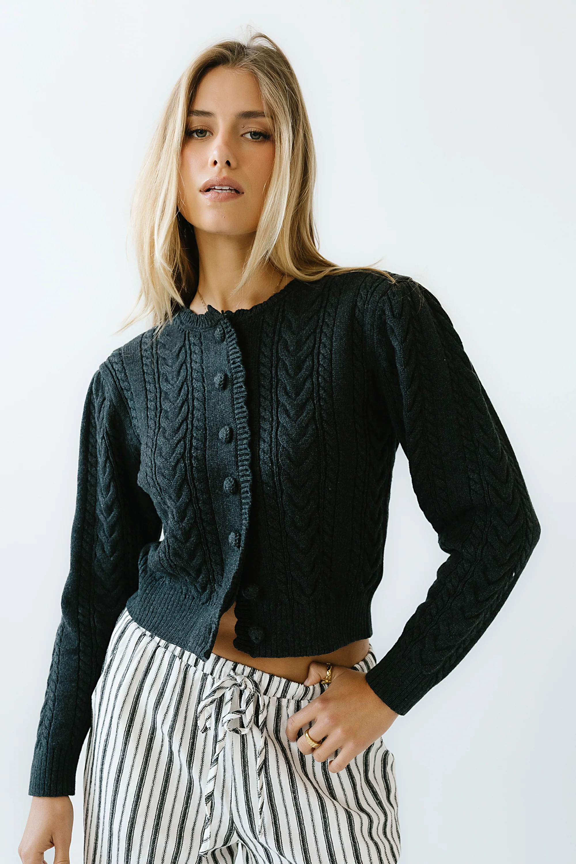 France Knit Cardigan in Charcoal - FINAL SALE - Image 4