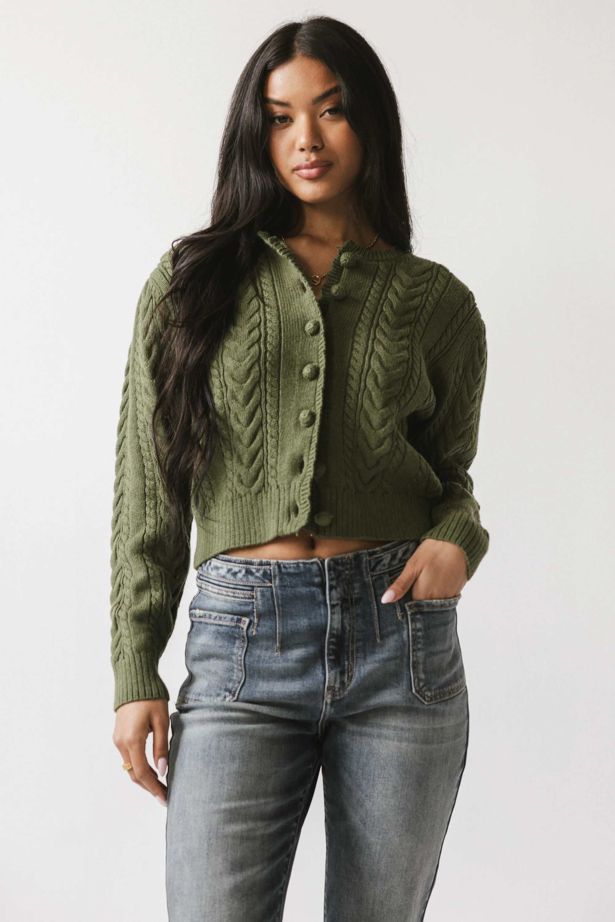 France Knit Cardigan in Olive - FINAL SALE