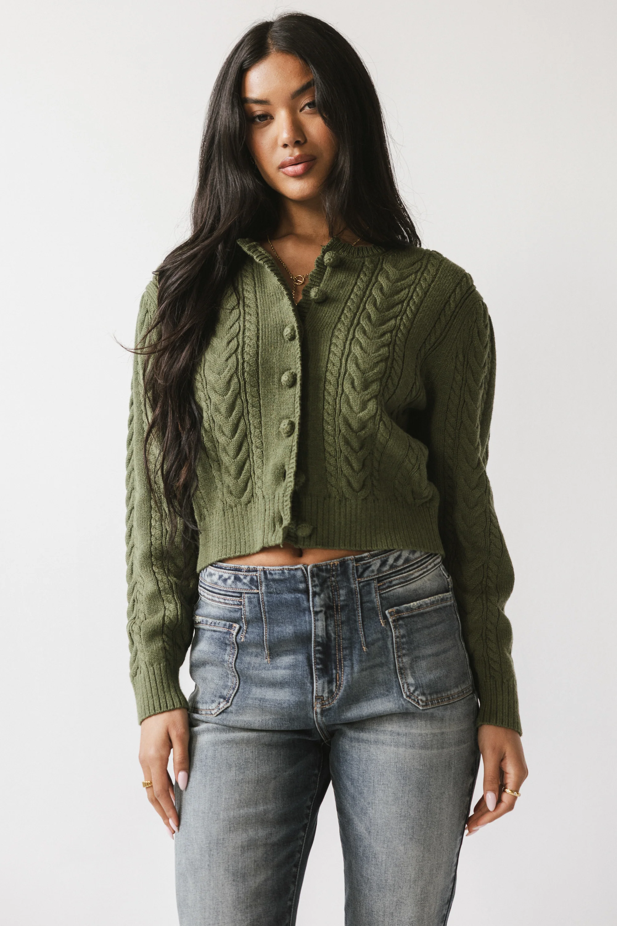 France Knit Cardigan in Olive - FINAL SALE - Image 3