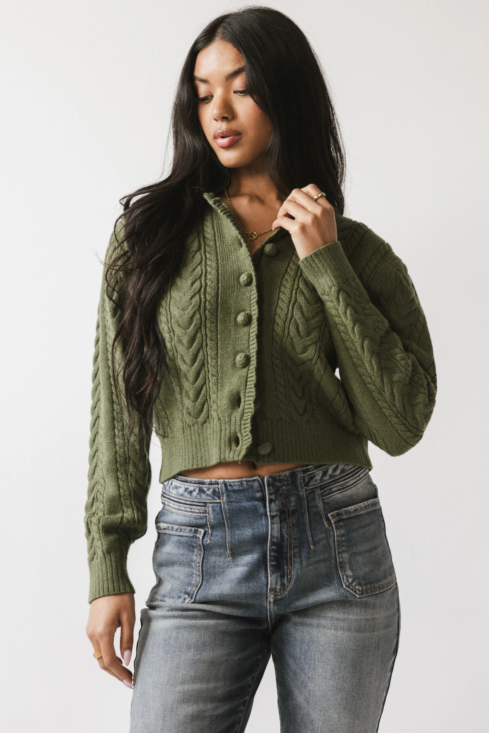 France Knit Cardigan in Olive - FINAL SALE - Image 5
