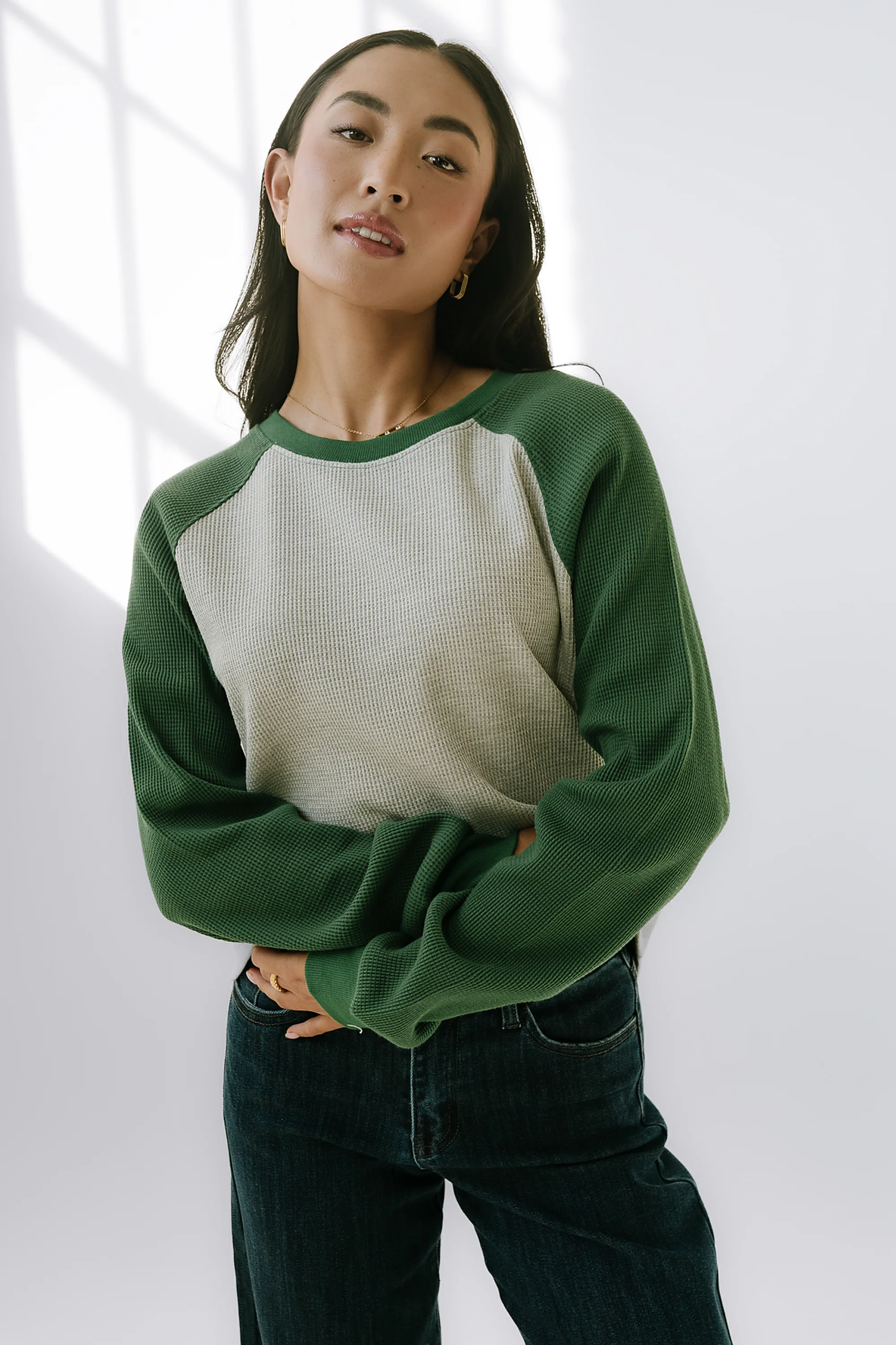Franklin Contrast Top in Green - FINAL SALE - Image 2