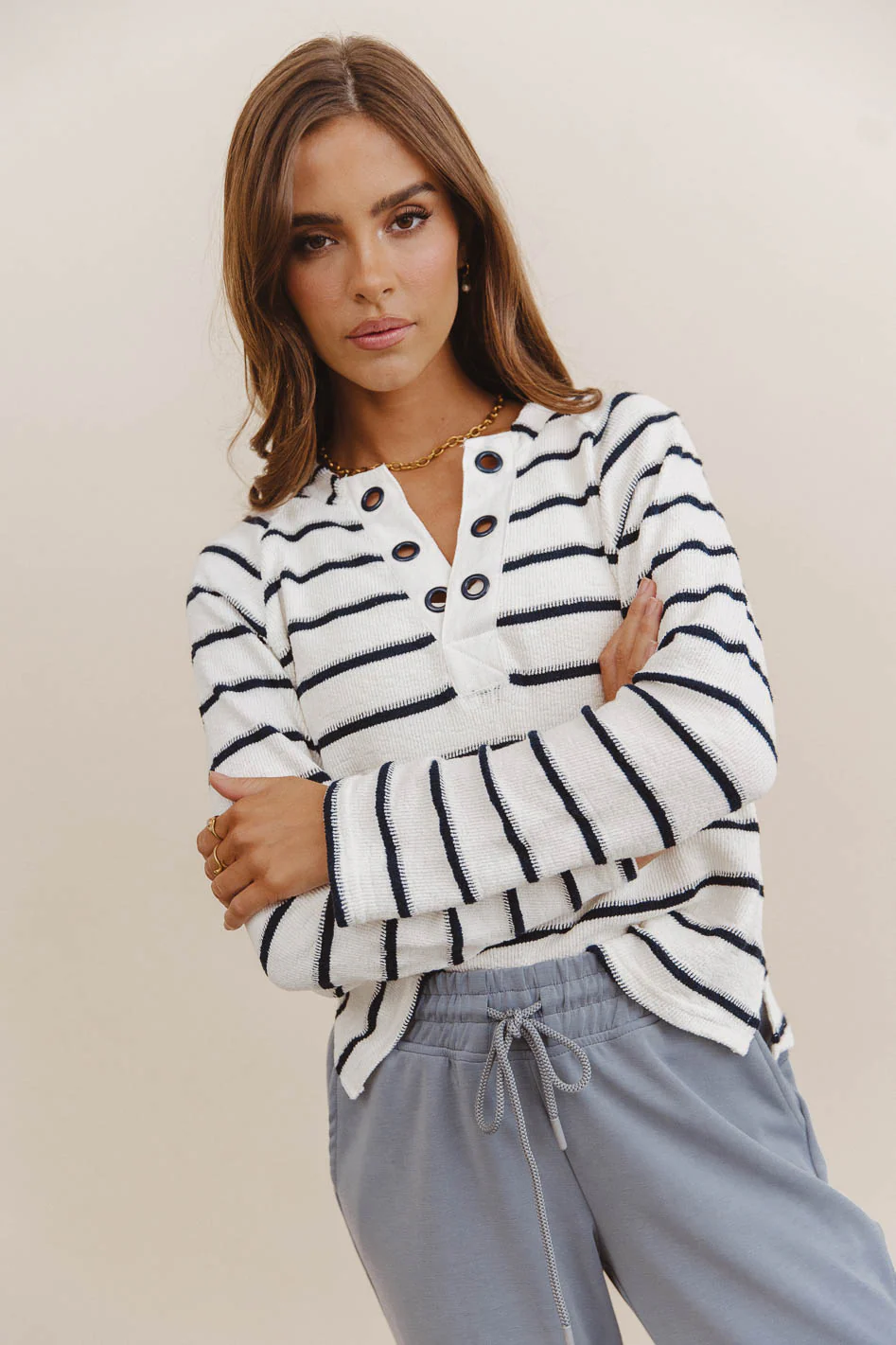 Franny Striped Grommet Top in Navy - FINAL SALE - Image 3