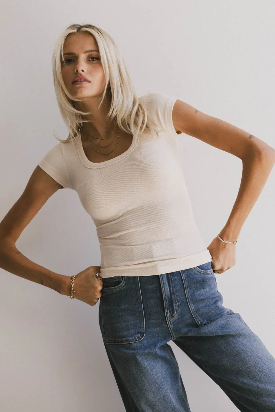 Freya Ribbed Top in Ecru - Image 4