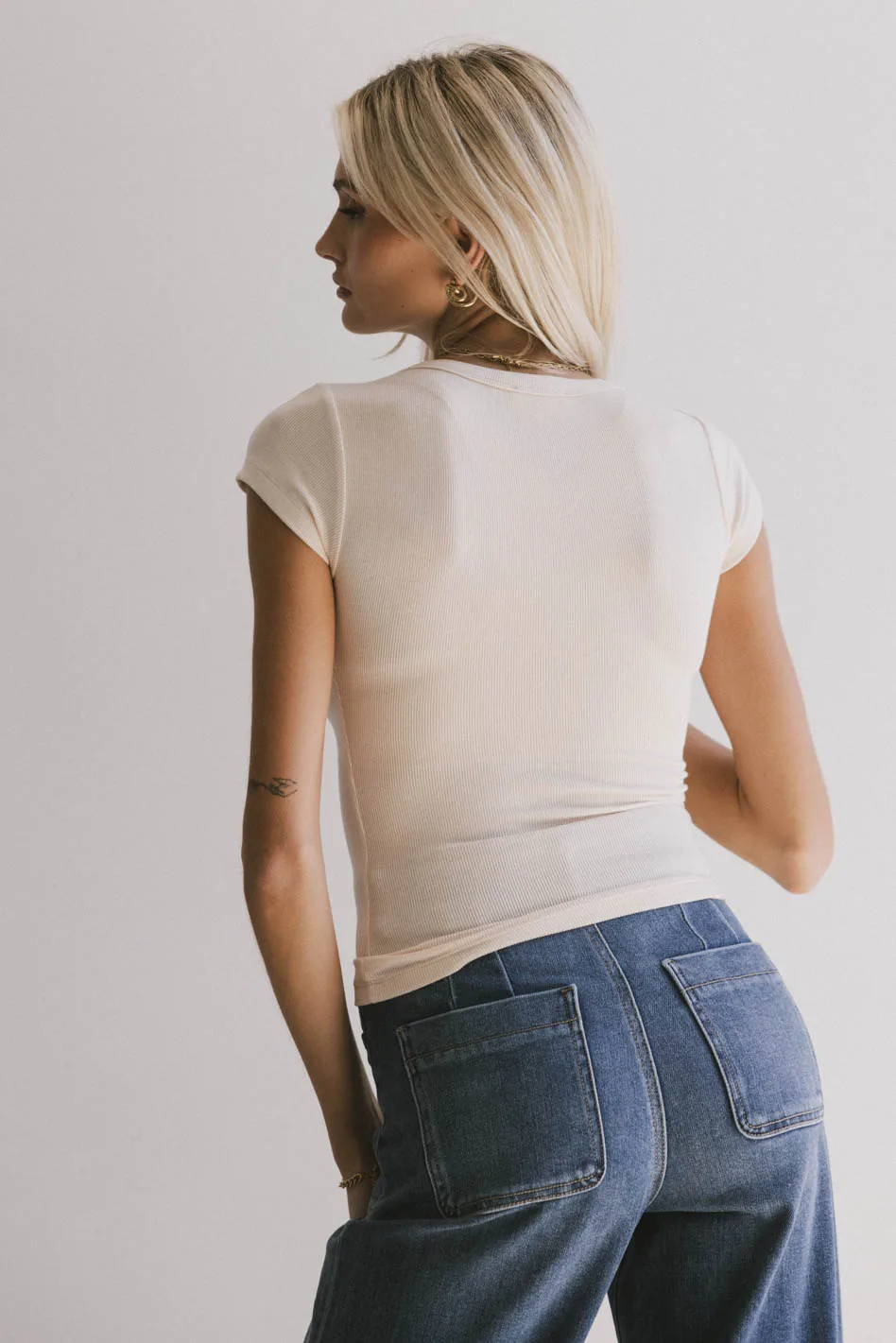 Freya Ribbed Top in Ecru - Image 5