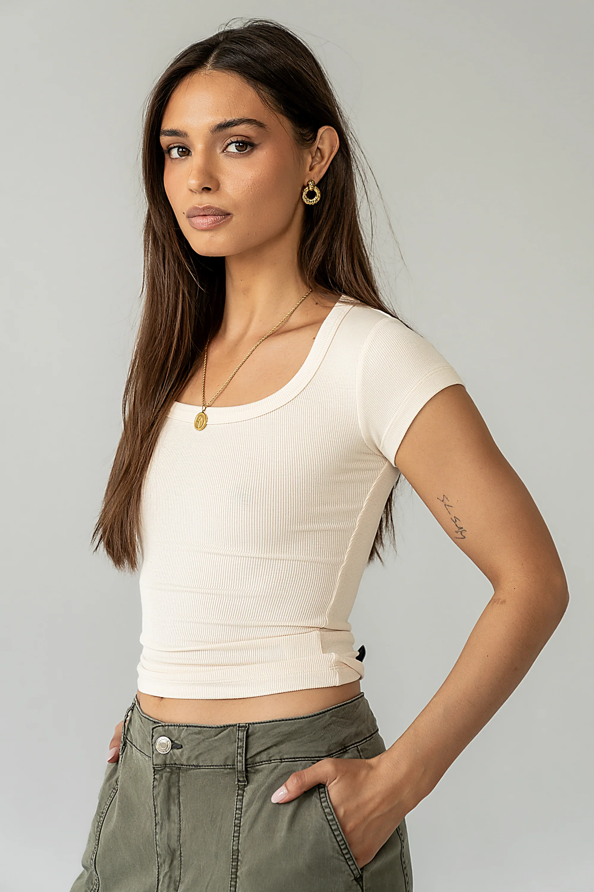 Freya Ribbed Top in Ecru - Image 8