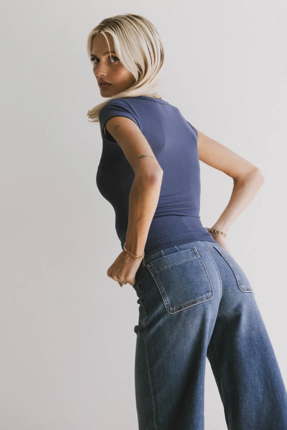 Freya Ribbed Top in Navy - Image 8