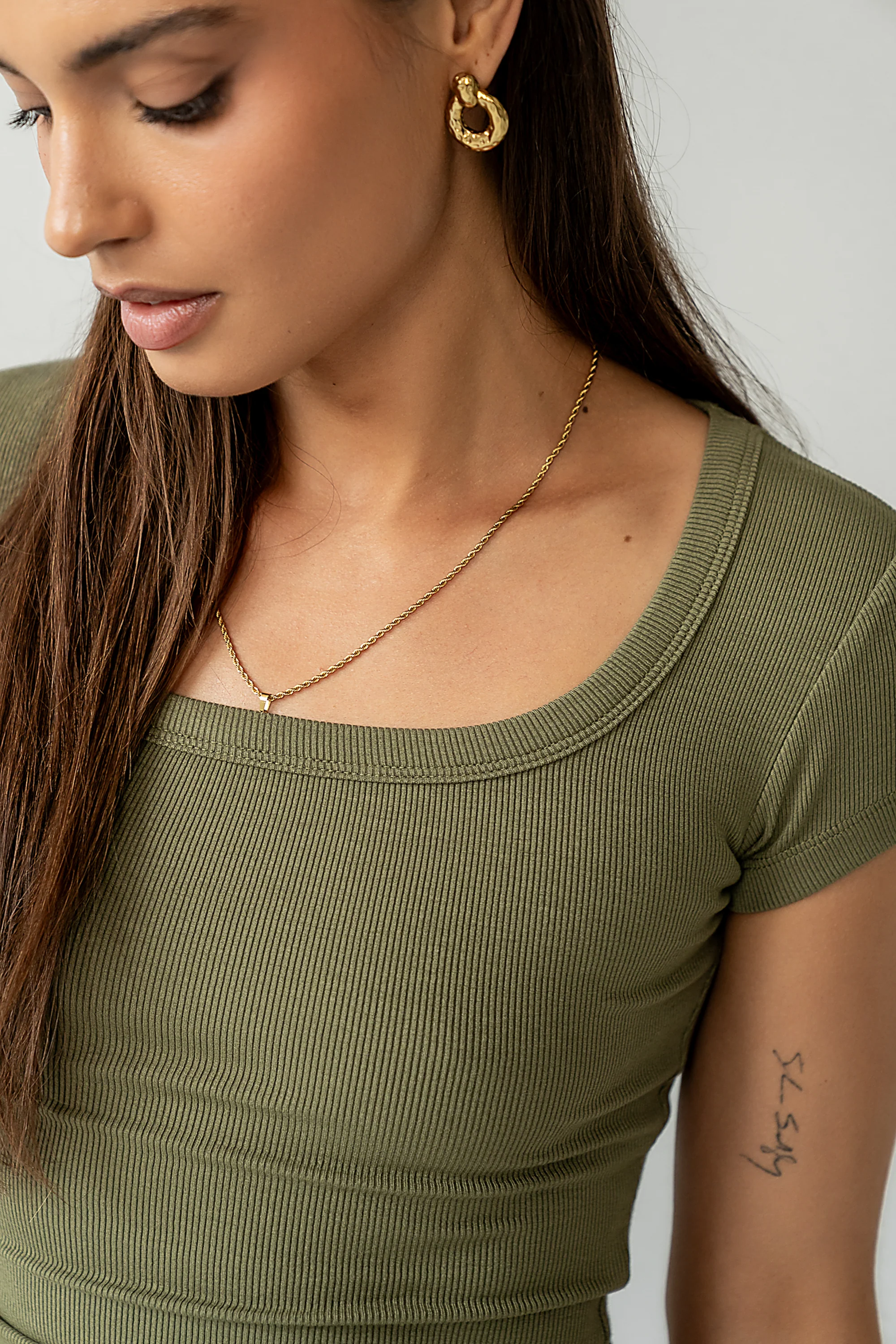 Freya Ribbed Top in Olive - Image 4