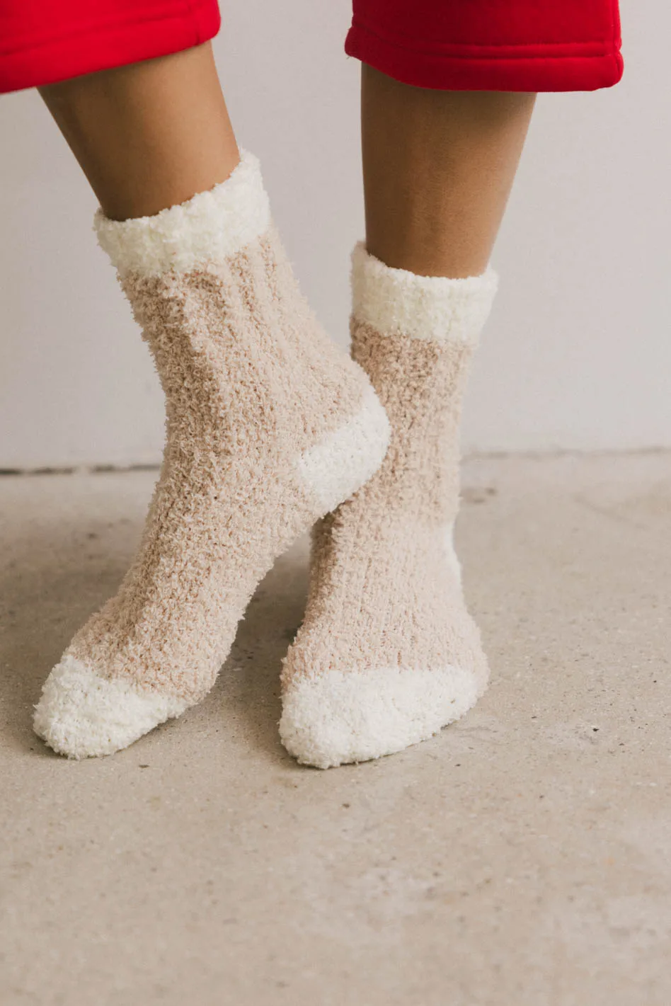 Fuzzy Contrast Socks in Beige - FINAL SALE - Image 2