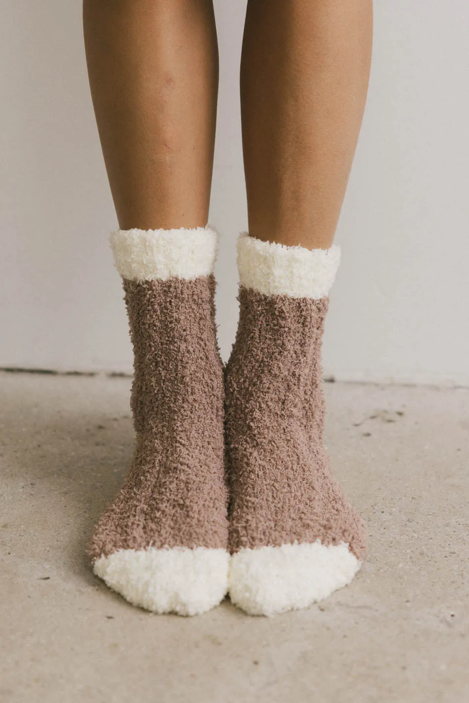 Fuzzy Contrast Socks in Brown - Image 2