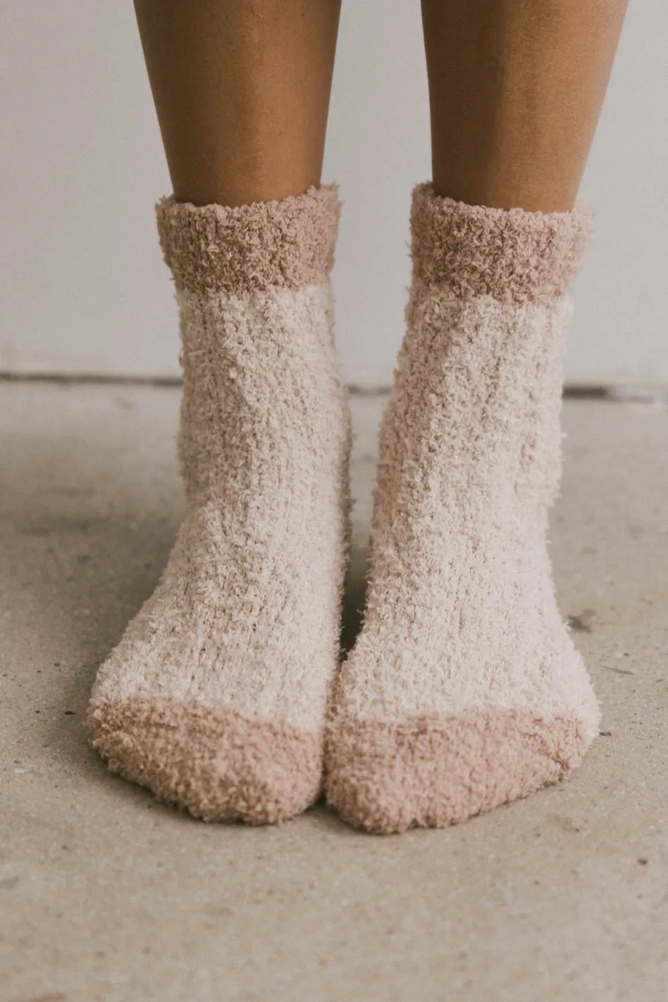 Fuzzy Contrast Socks in Tan - FINAL SALE - Image 2