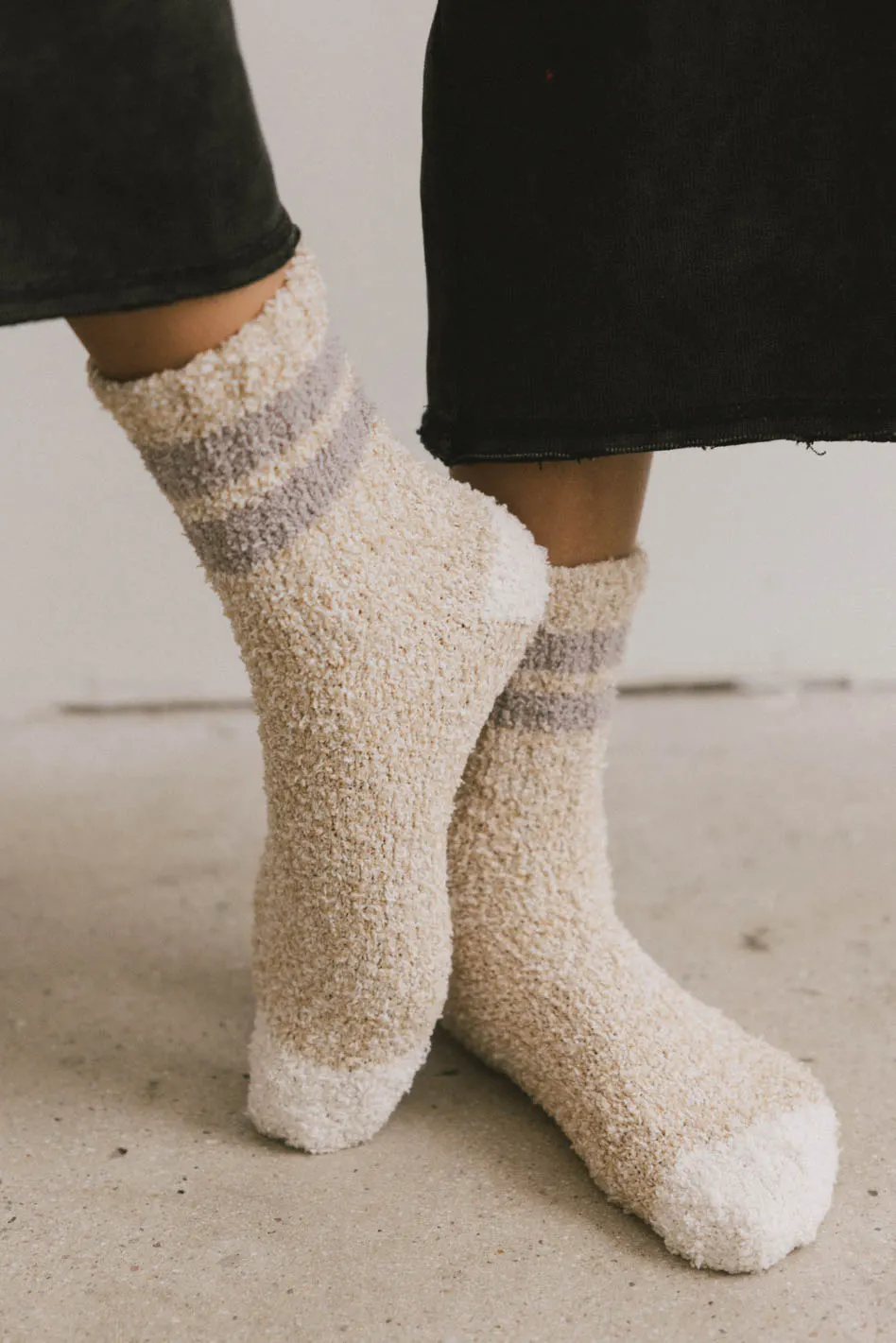 Fuzzy Striped Socks in Beige - FINAL SALE - Image 2