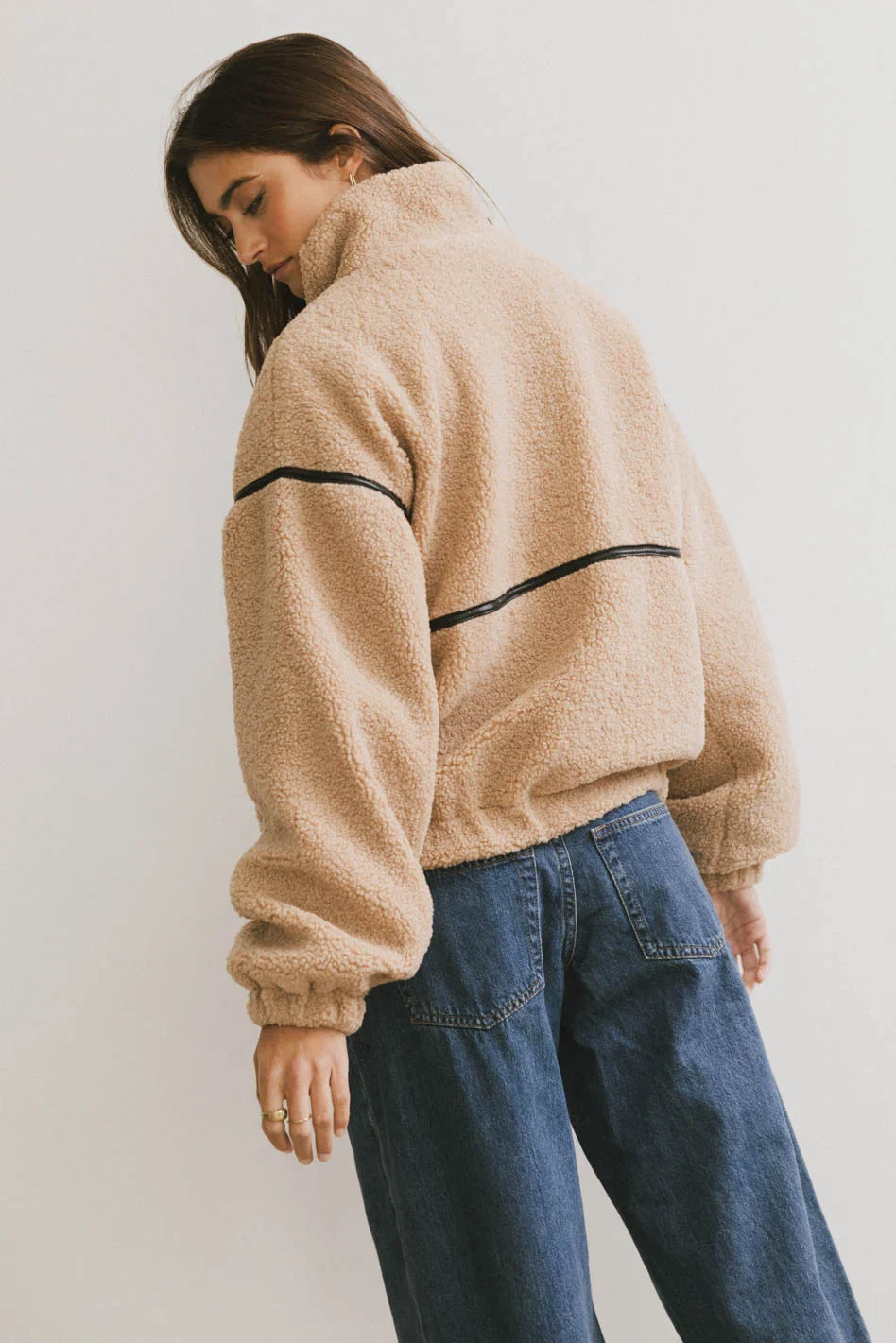 Gabby Fleece Zip Up in Tan - Image 2