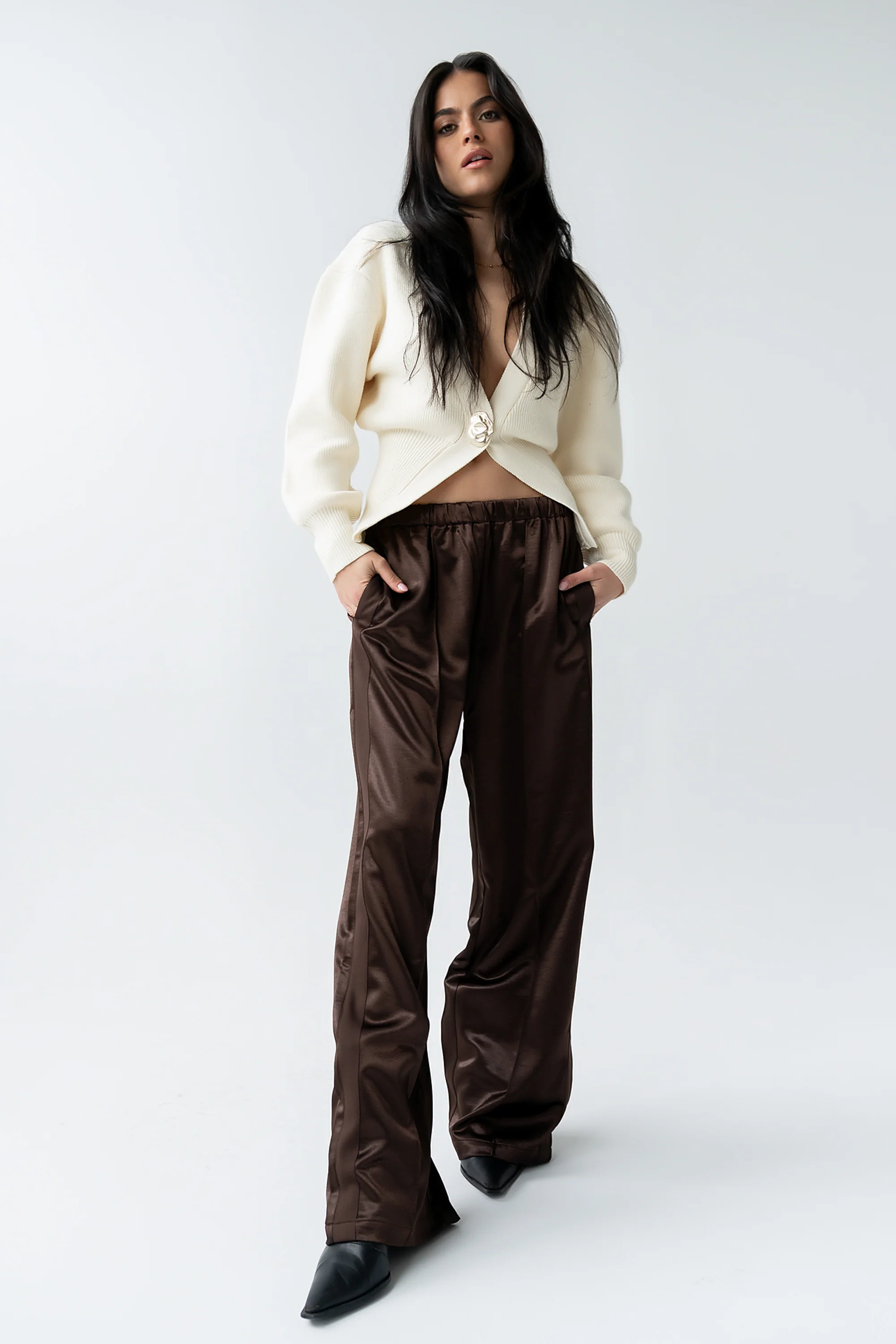 Gemma Satin Wide Leg Pants in Brown - FINAL SALE - Image 2