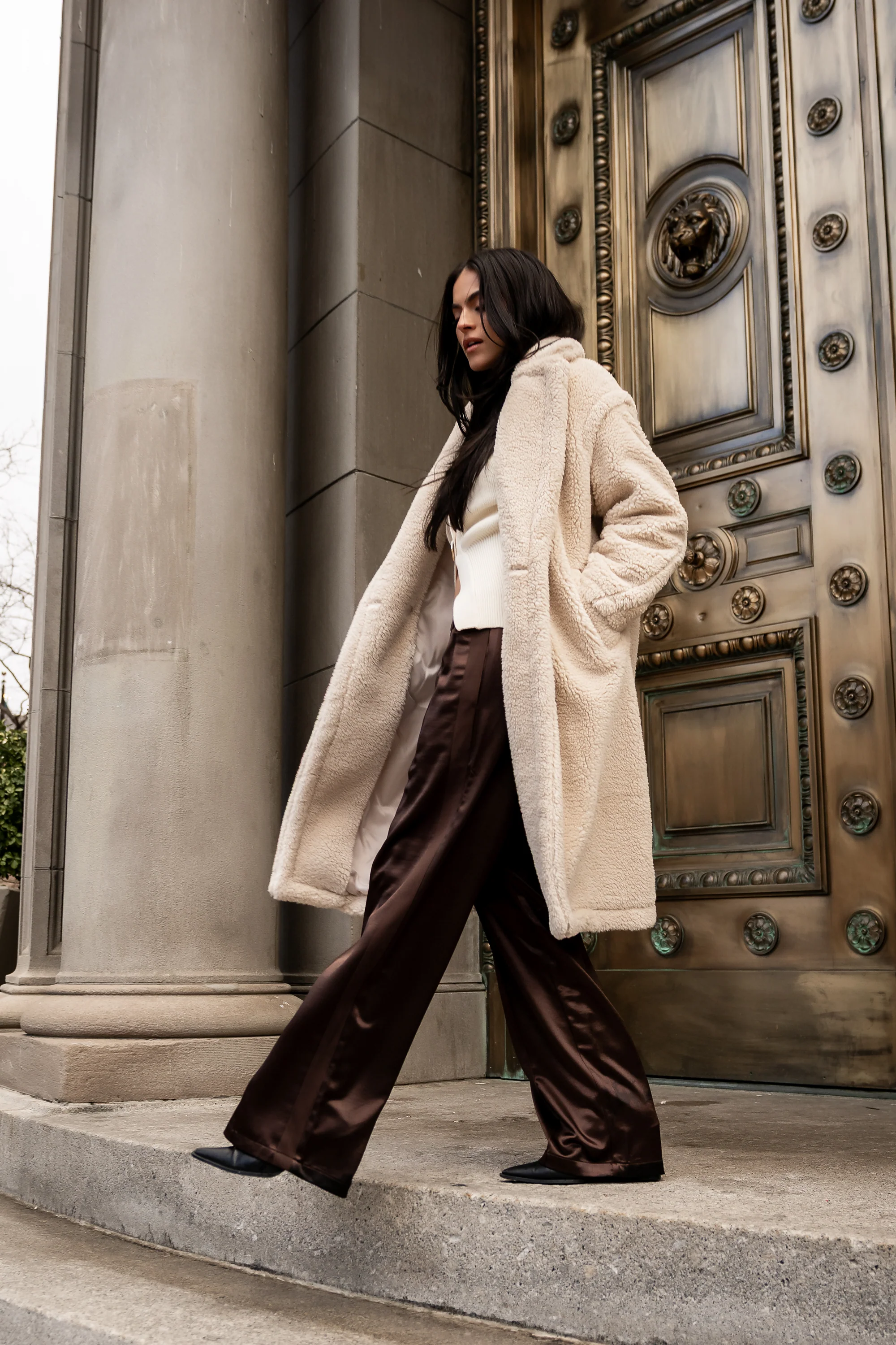 Gemma Satin Wide Leg Pants in Brown - FINAL SALE - Image 3
