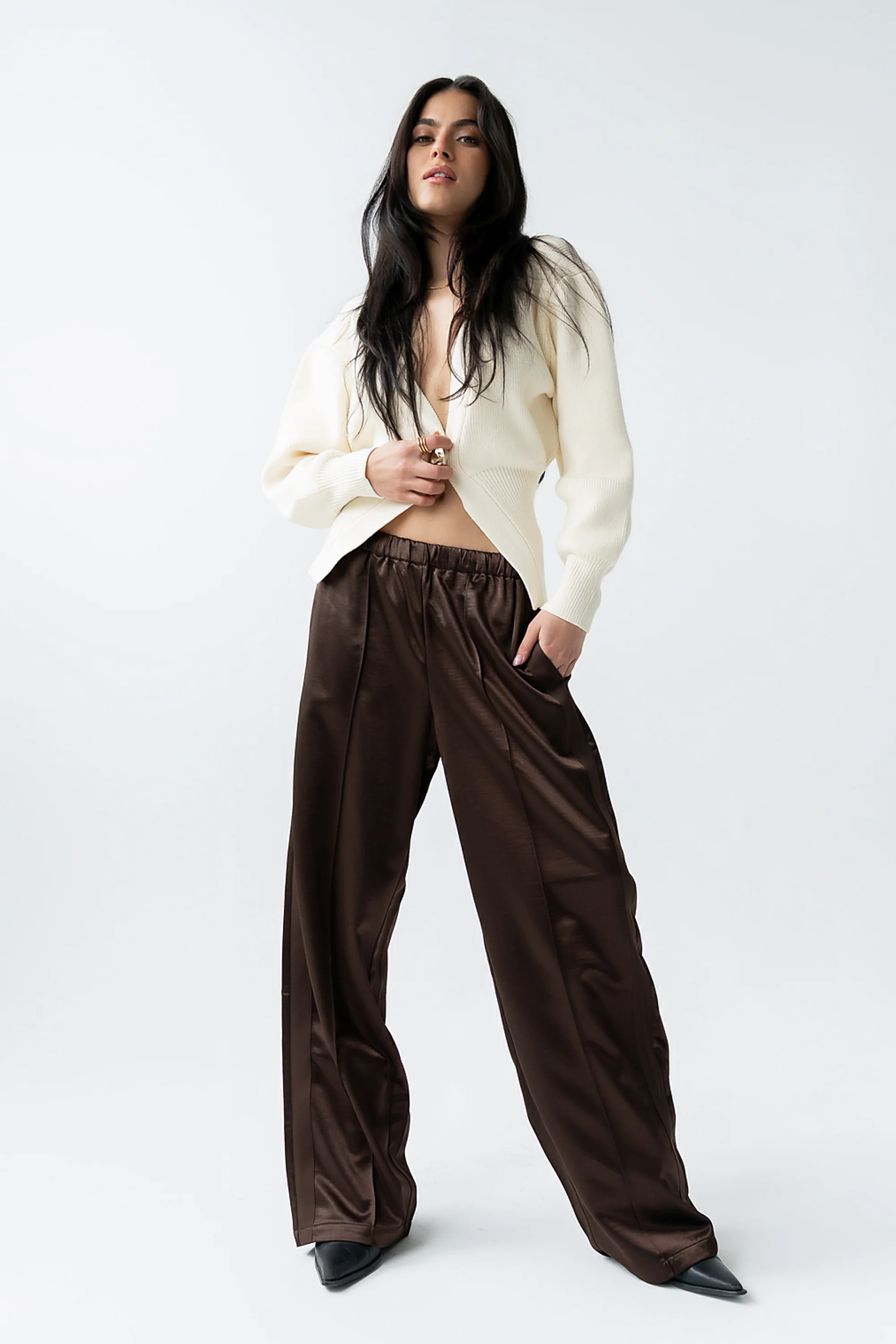Gemma Satin Wide Leg Pants in Brown - FINAL SALE - Image 4