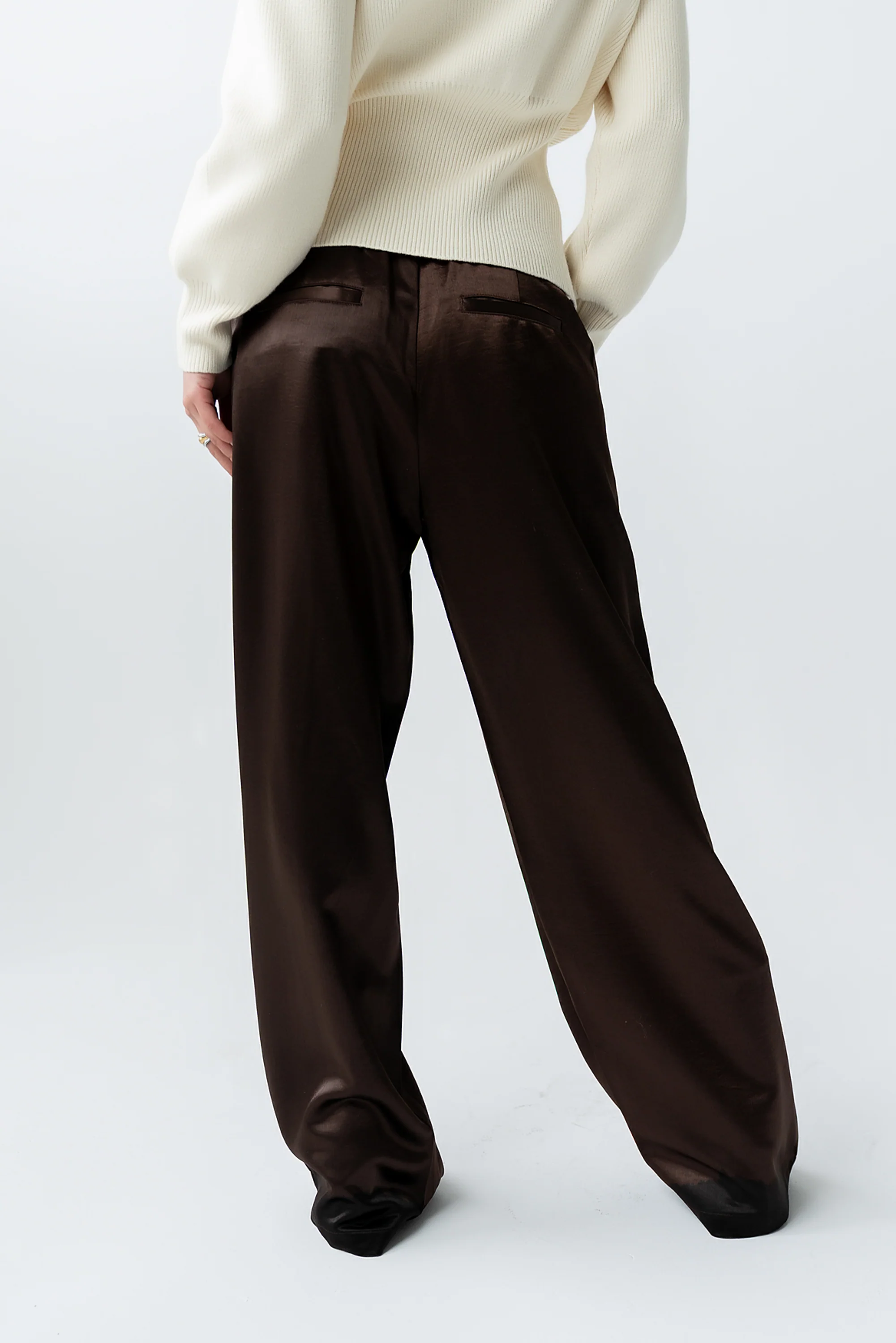 Gemma Satin Wide Leg Pants in Brown - FINAL SALE - Image 5