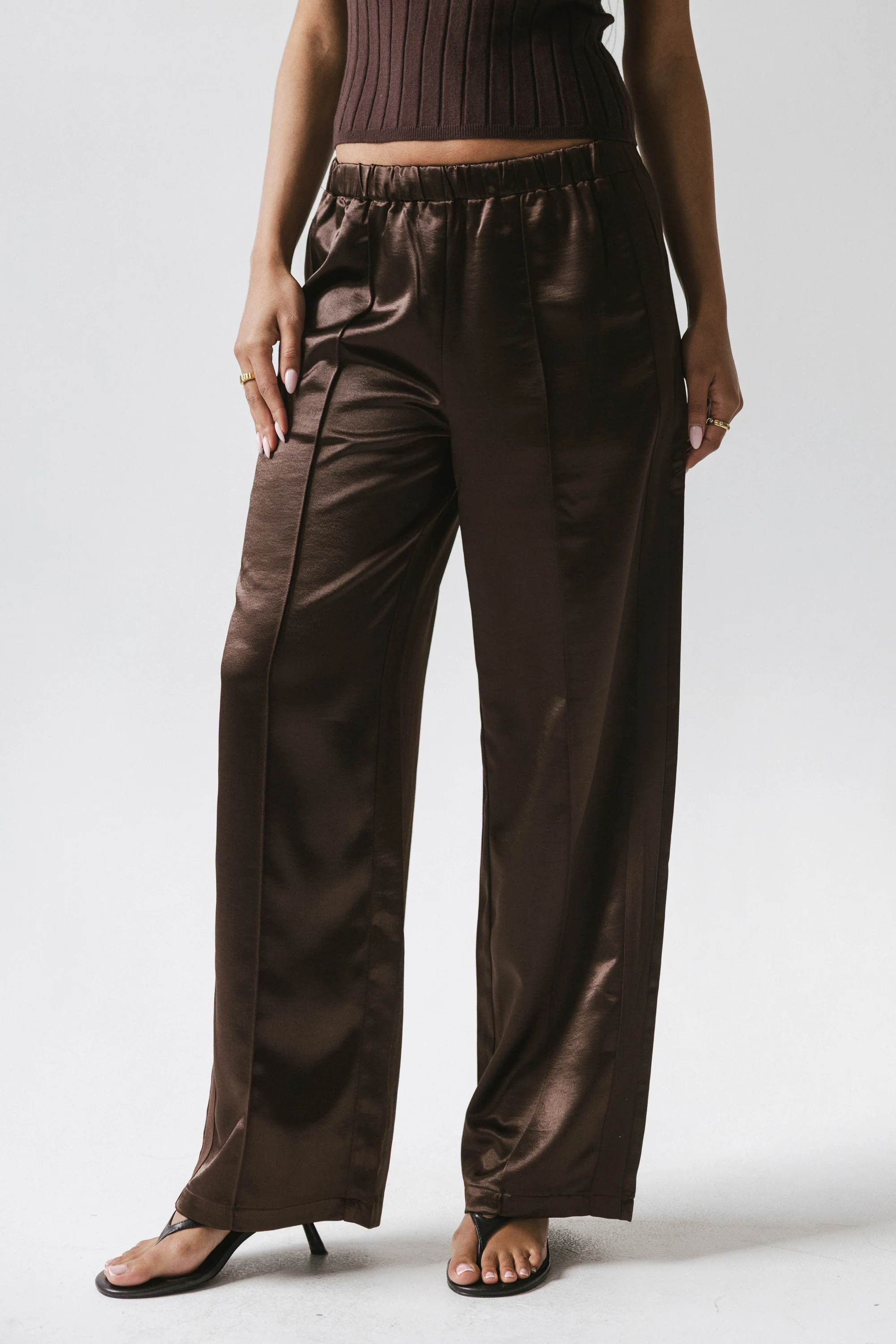 Gemma Satin Wide Leg Pants in Brown - FINAL SALE - Image 7