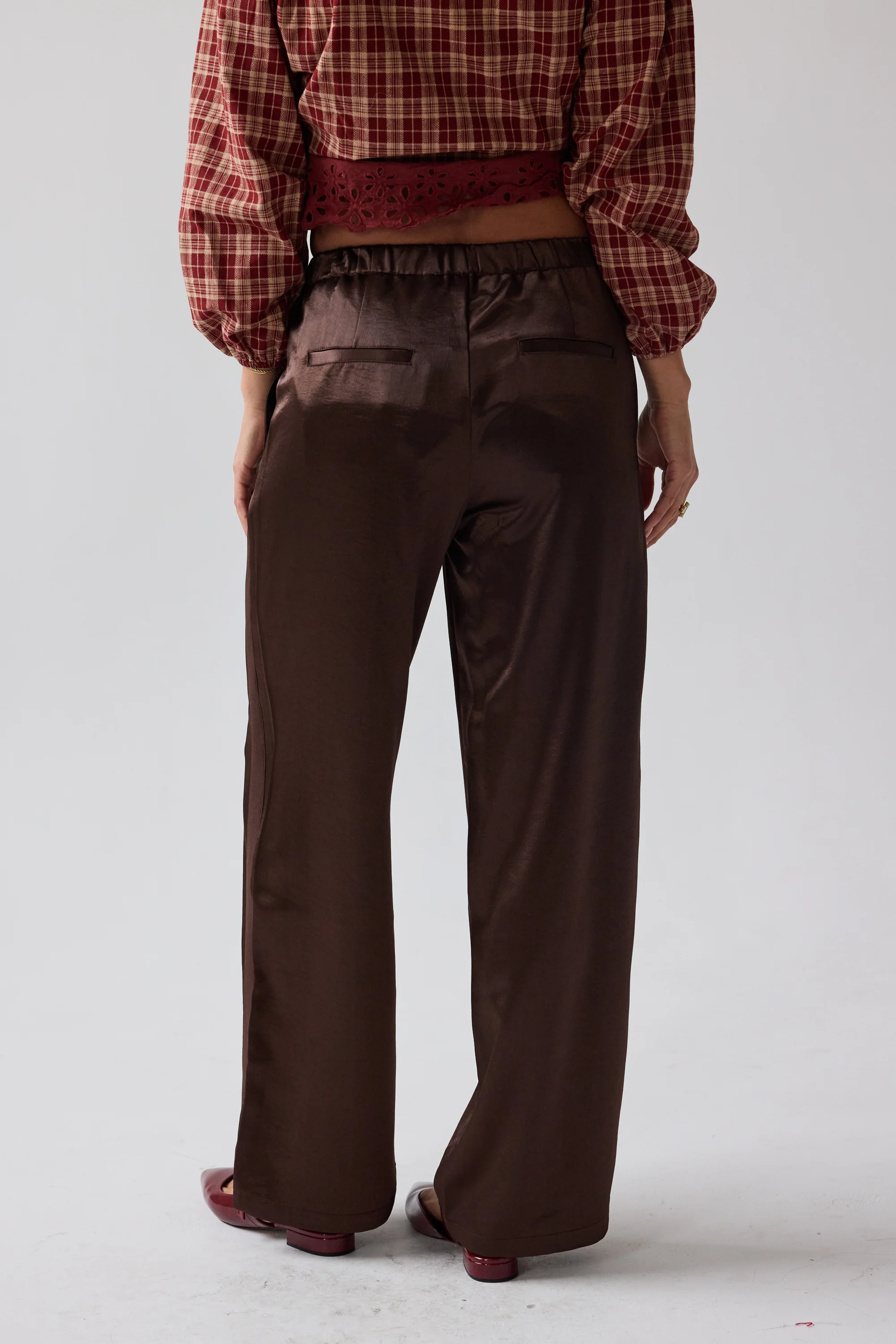 Gemma Satin Wide Leg Pants in Brown - FINAL SALE - Image 8