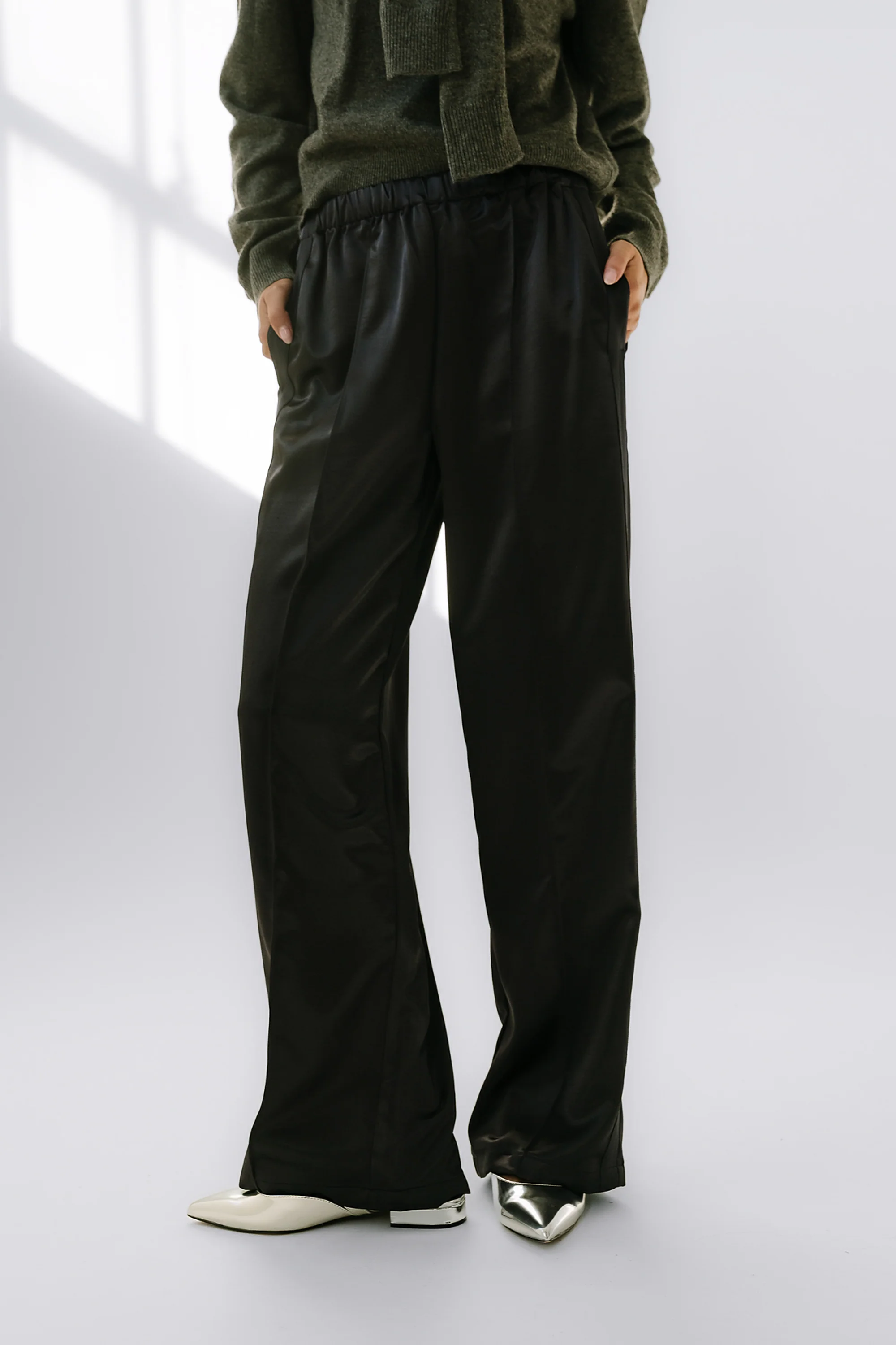 Gemma Satin Wide Leg Pants in Black - FINAL SALE