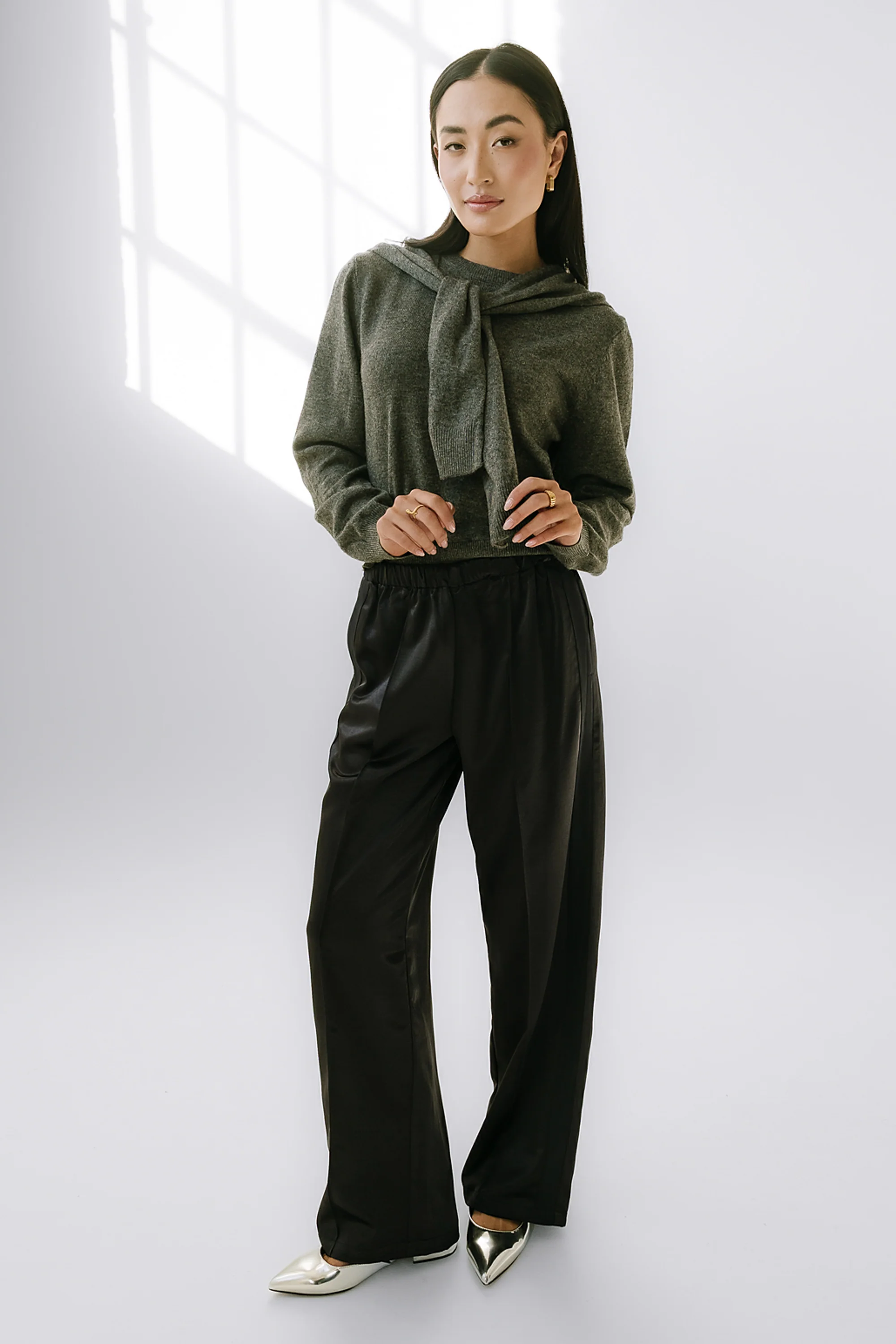 Gemma Satin Wide Leg Pants in Black - FINAL SALE - Image 2