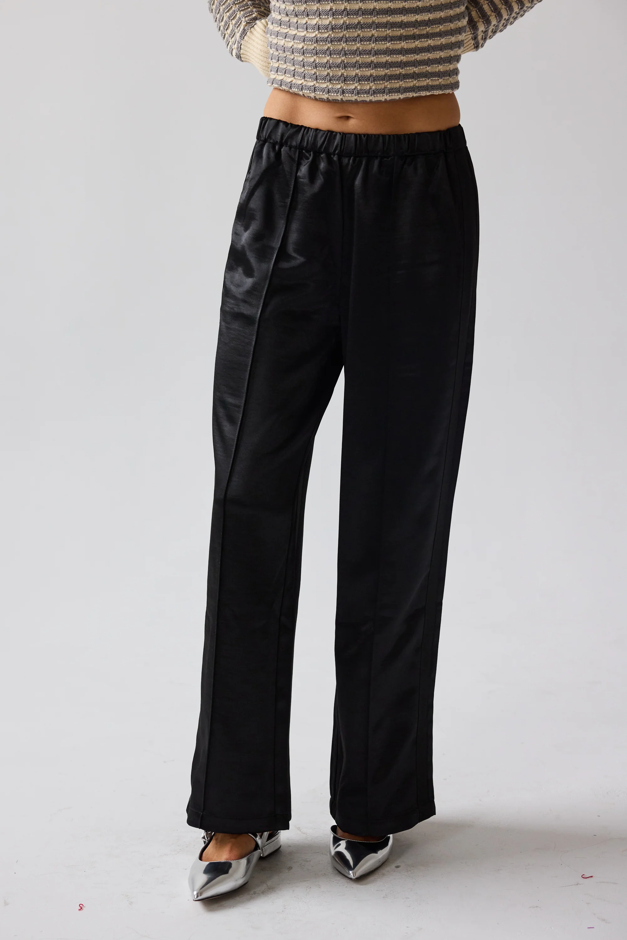 Gemma Satin Wide Leg Pants in Black - FINAL SALE - Image 4