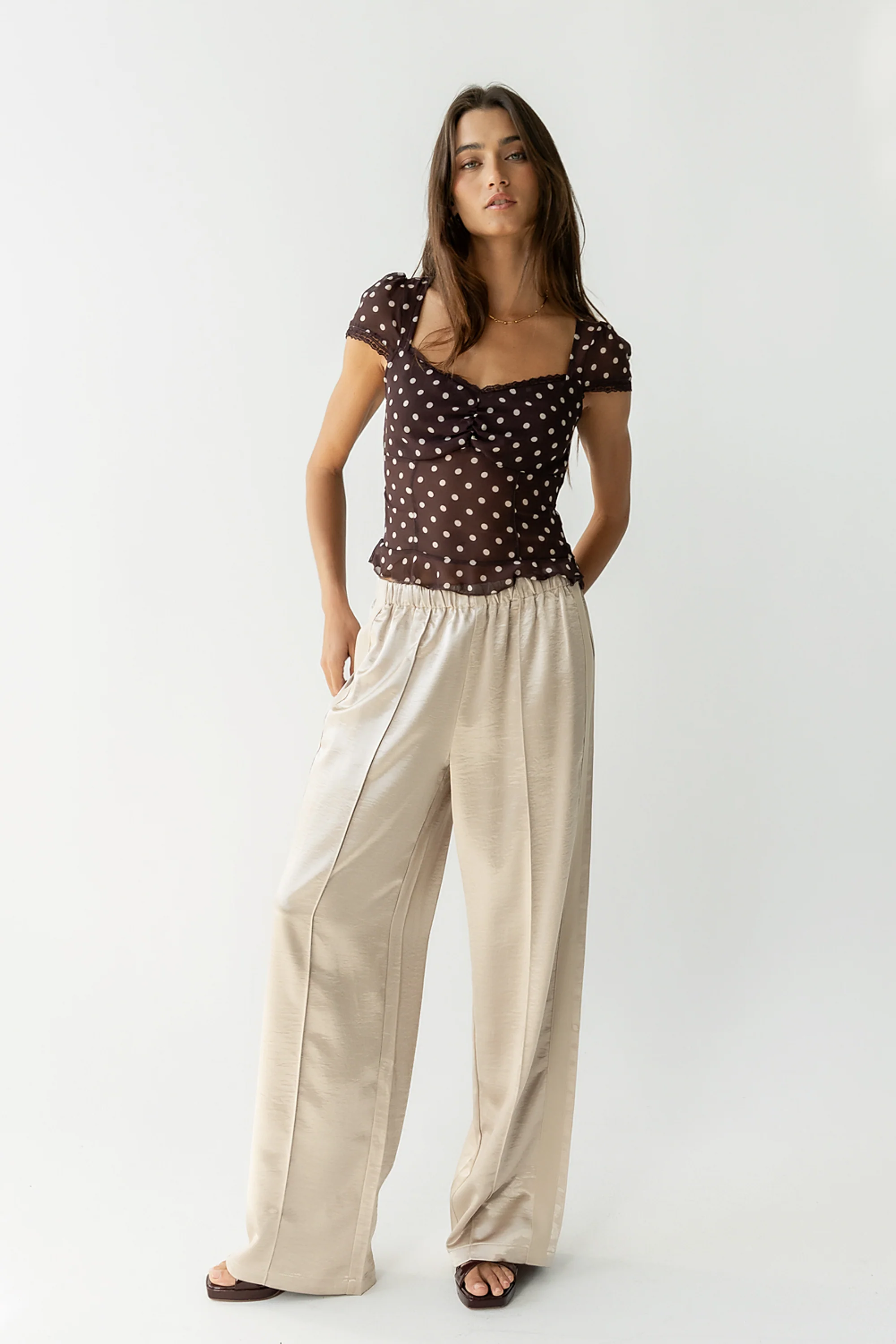 Gemma Satin Wide Leg Pants in Champagne - FINAL SALE - Image 4