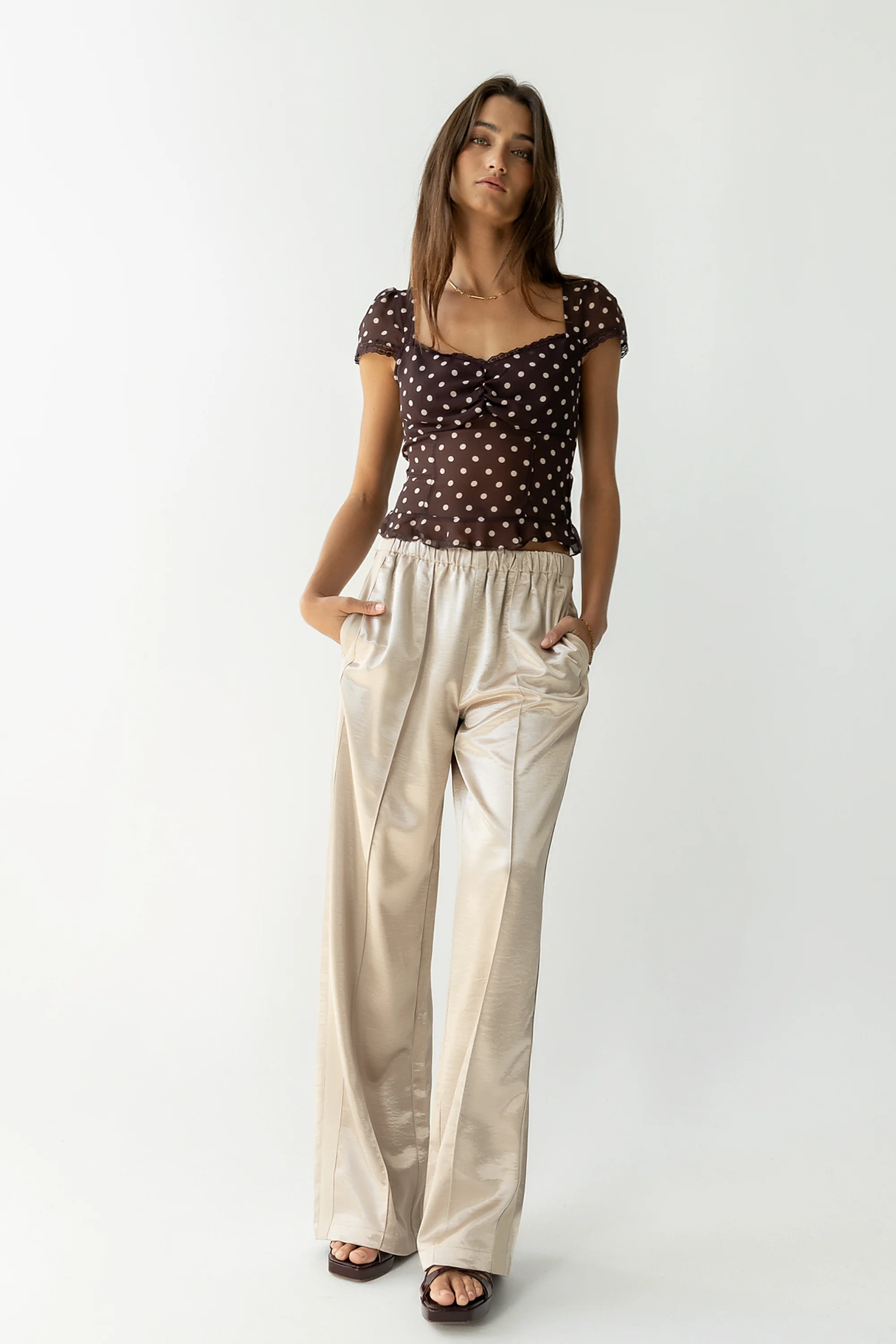 Gemma Satin Wide Leg Pants in Champagne - FINAL SALE - Image 6