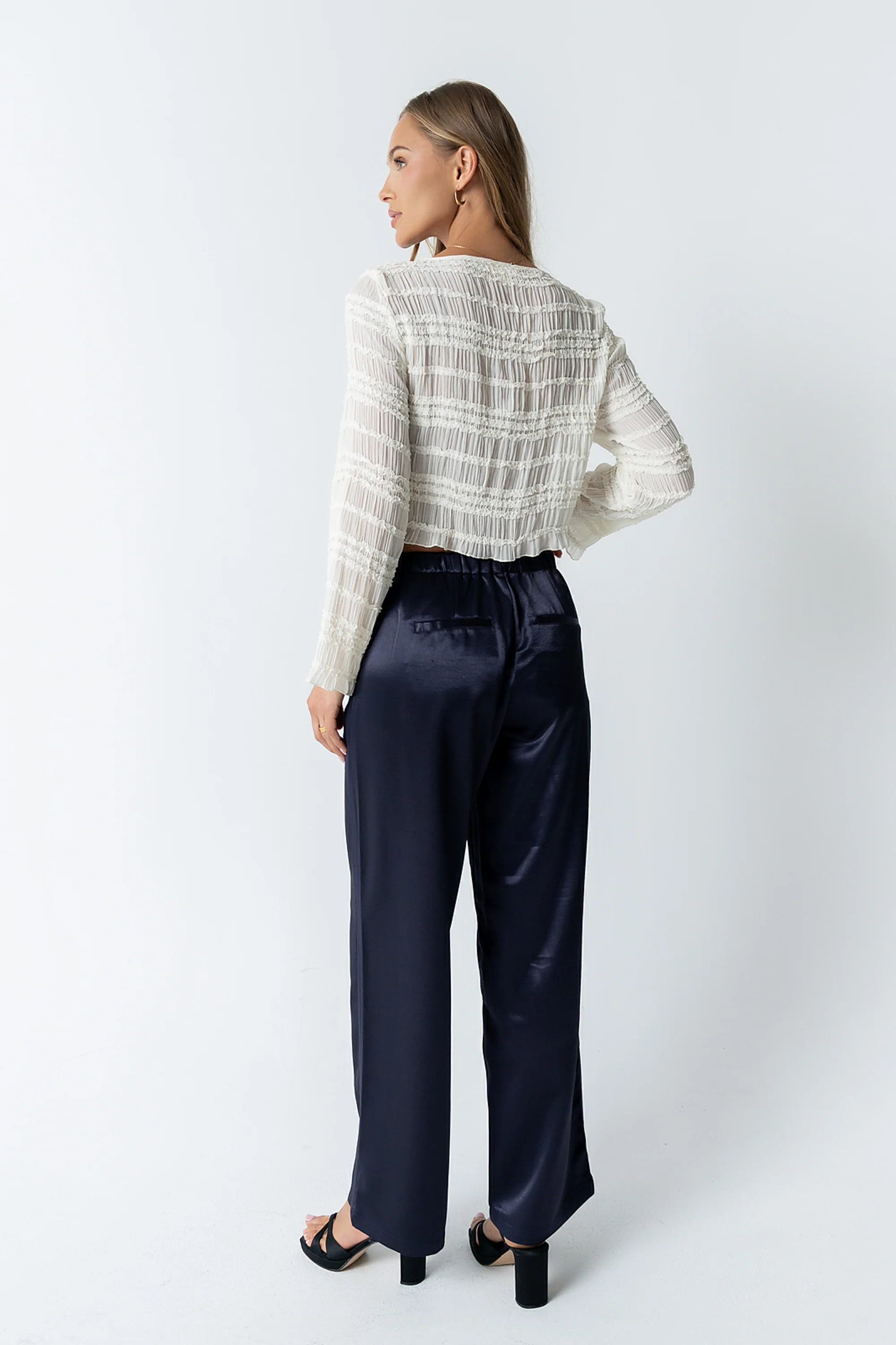 Gemma Satin Wide Leg Pants in Navy - FINAL SALE - Image 4