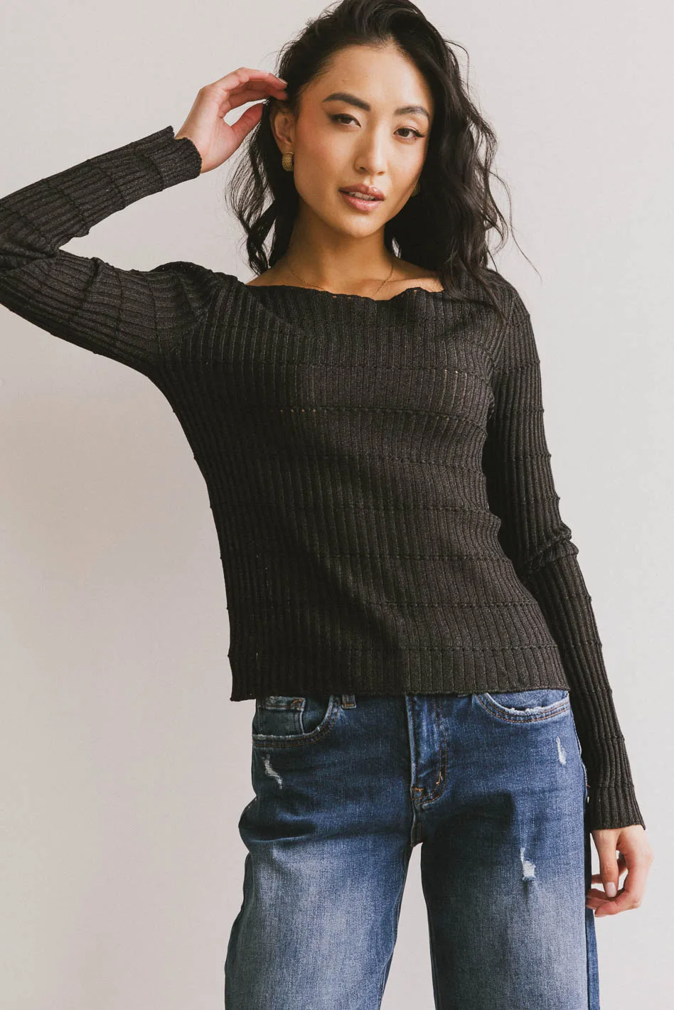 Gemma Sheer Ribbed Top in Black - FINAL SALE - Image 2