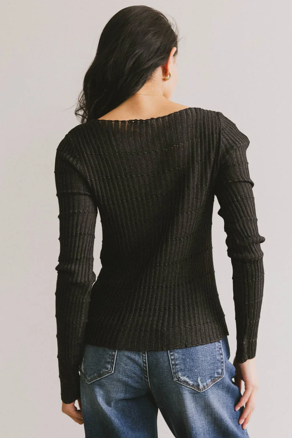 Gemma Sheer Ribbed Top in Black - FINAL SALE - Image 3